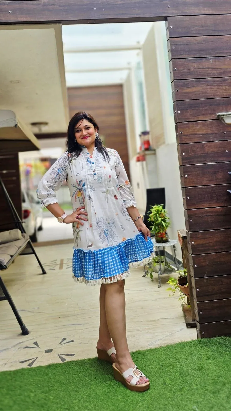 White & Blue Cotton Designer Dress, photo 4