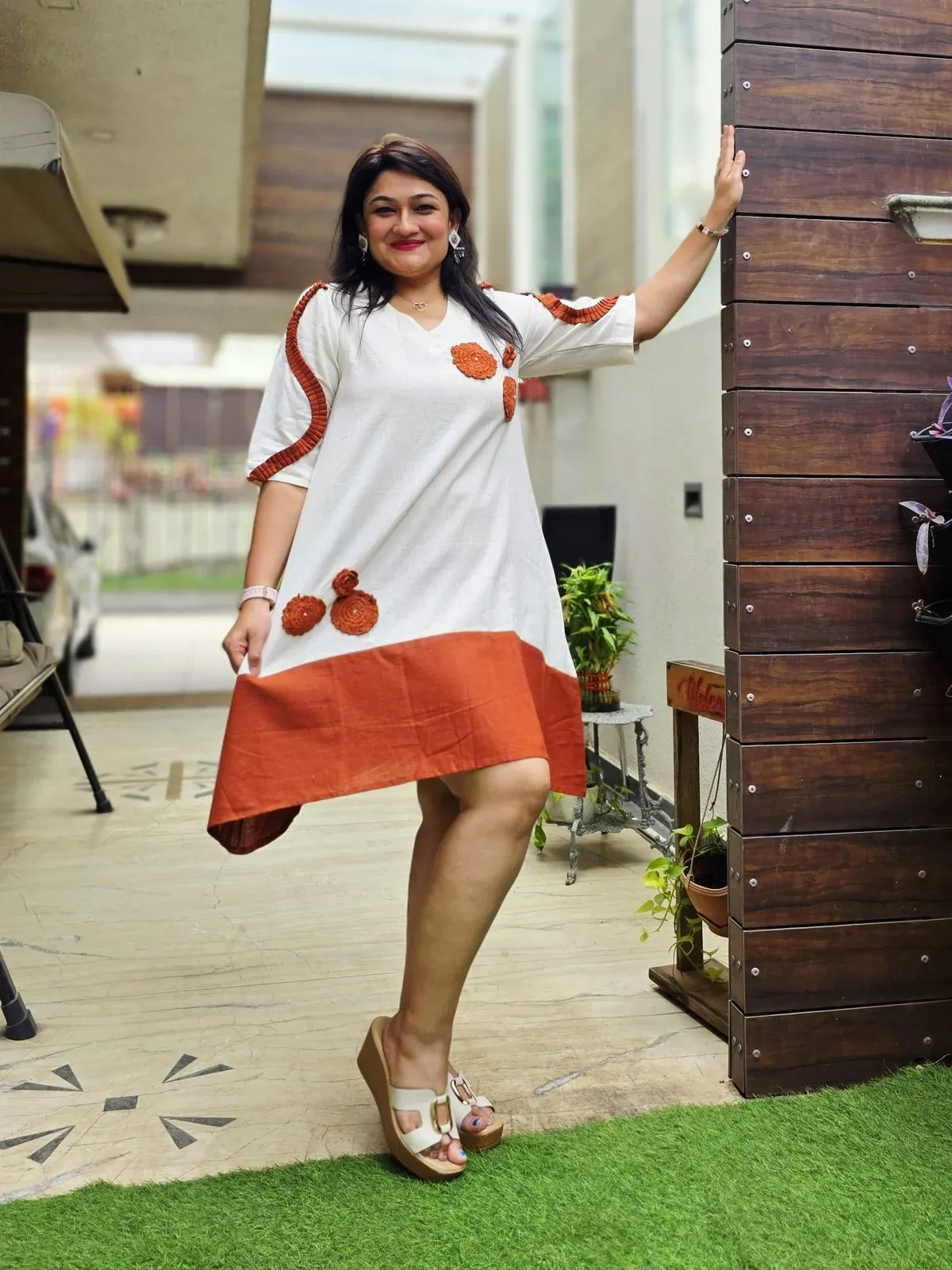 Rust Cotton Designer Dress