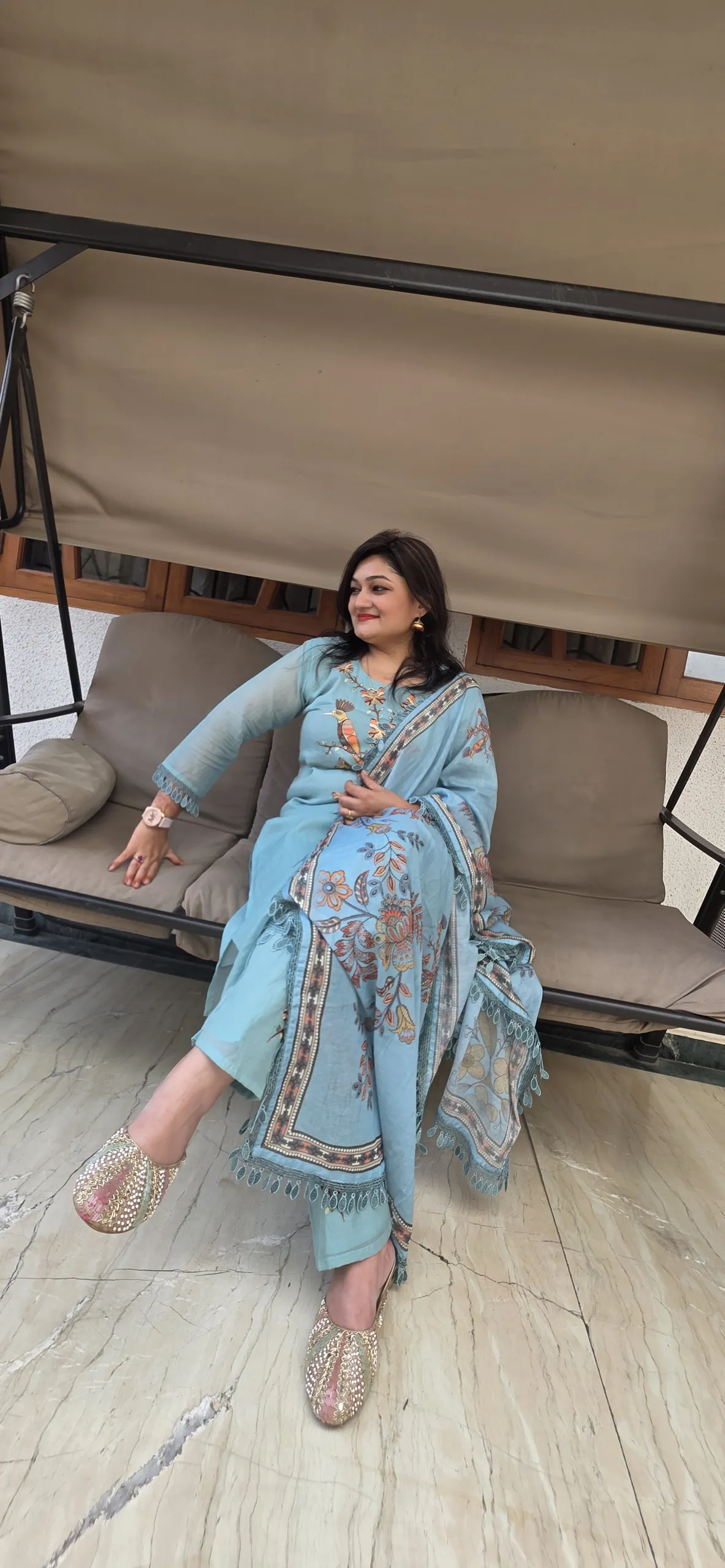 Blue Elegant Dress with Bird Details, photo 5