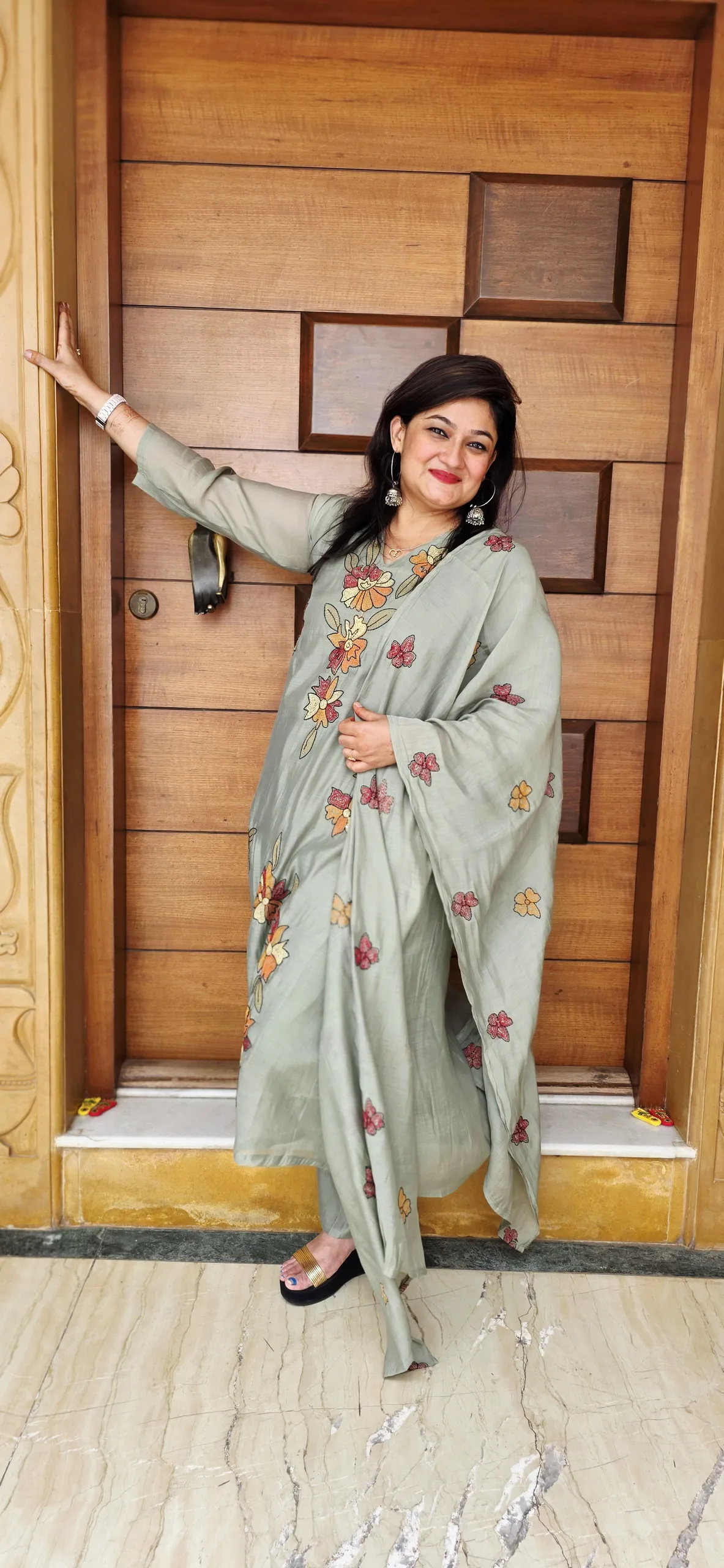 Grey Hand Embroidered Mul Chanderi Dress, photo 4