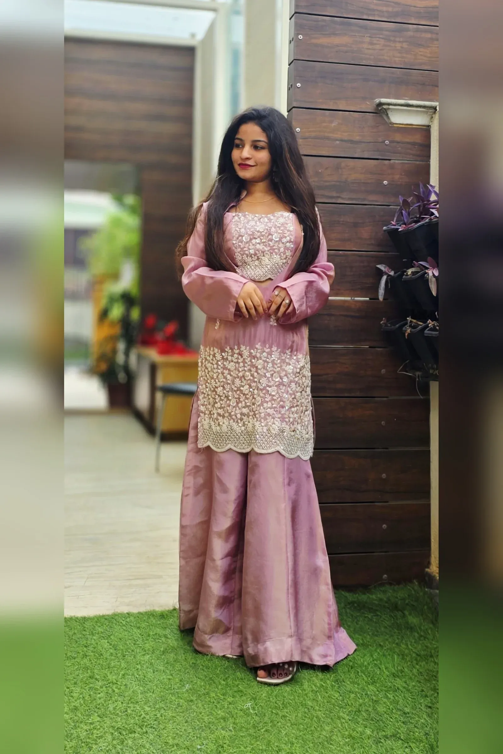 Pink Shimmer Embroidered Sharara Set, photo 2
