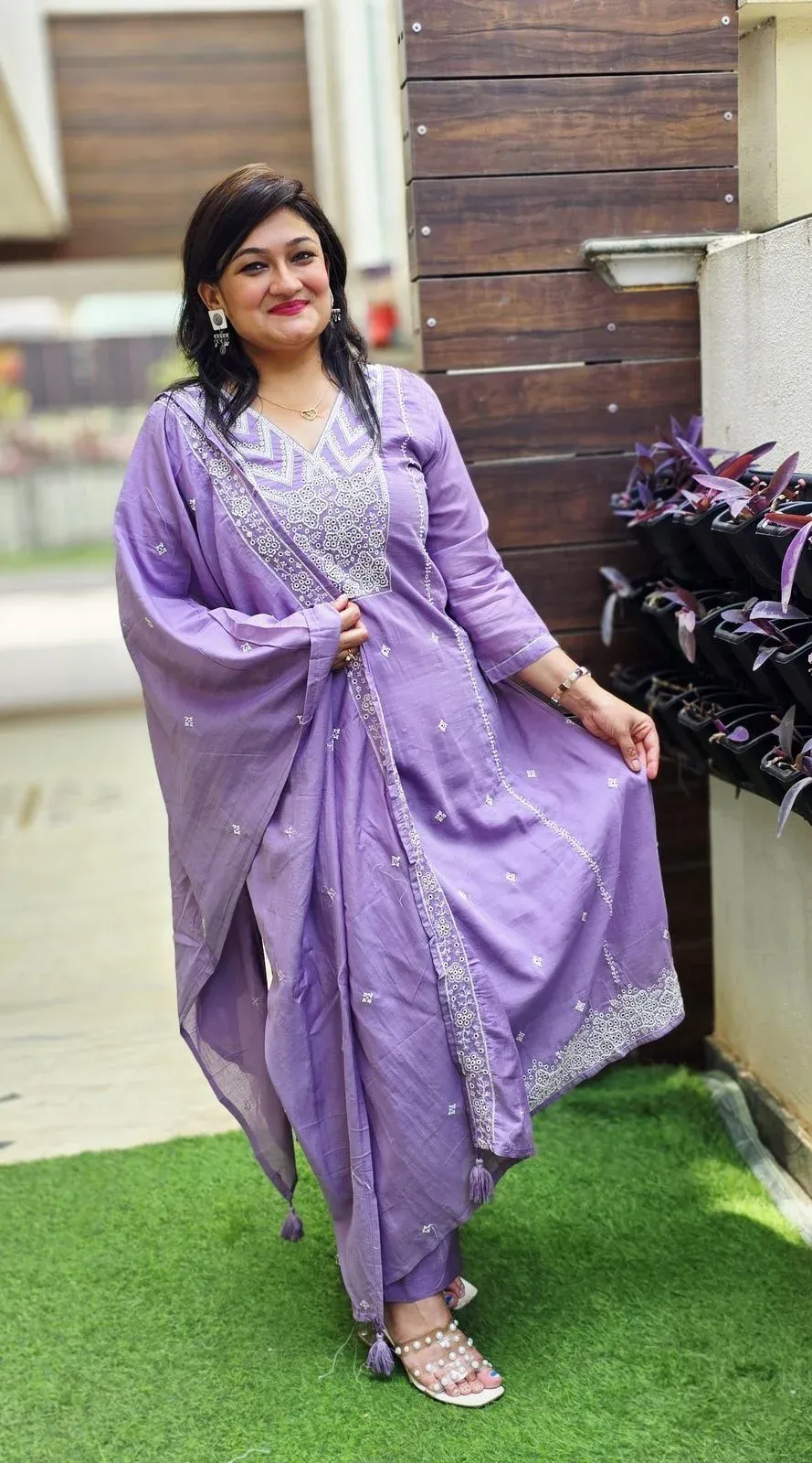 Lavender Mul Chanderi Suit Set, photo 4