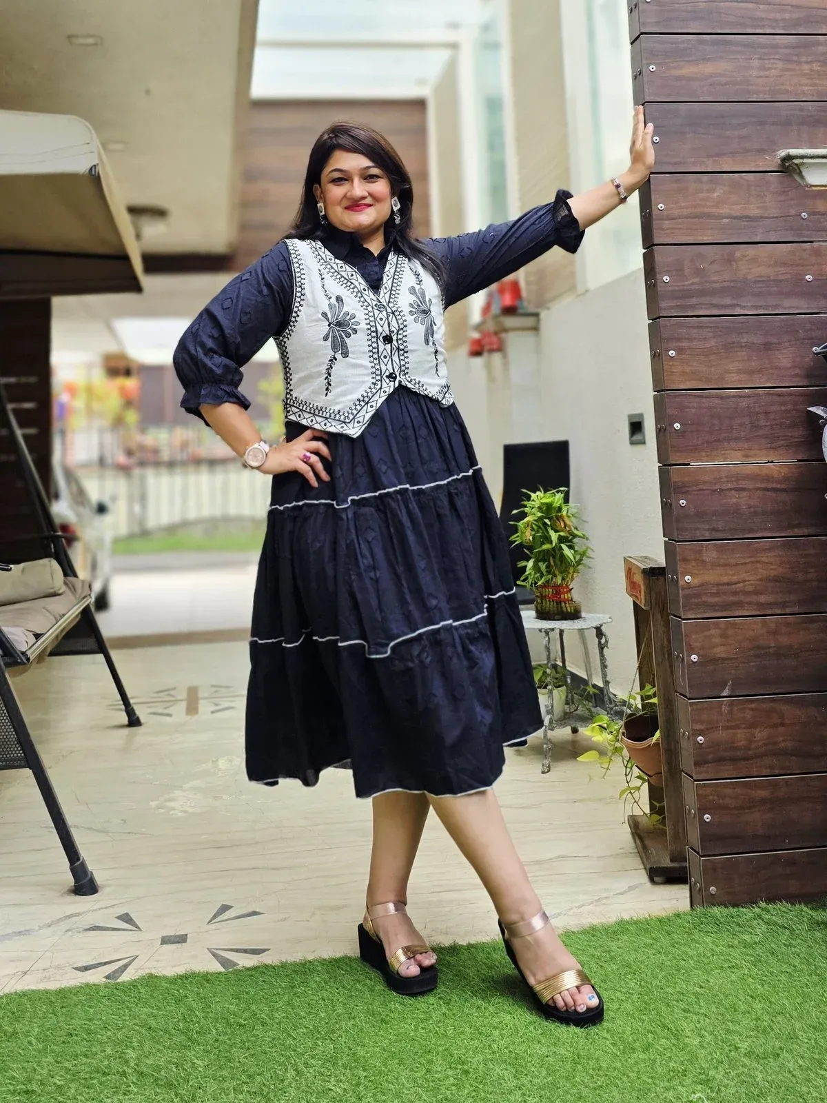 Navy Cotton Dress with Embroidered Jacket, photo 4