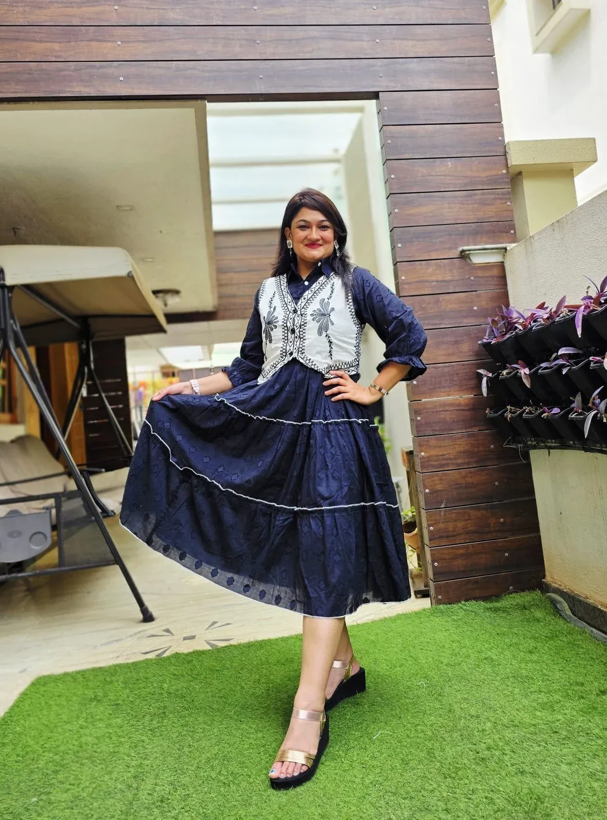 Navy Cotton Dress with Embroidered Jacket, photo 3