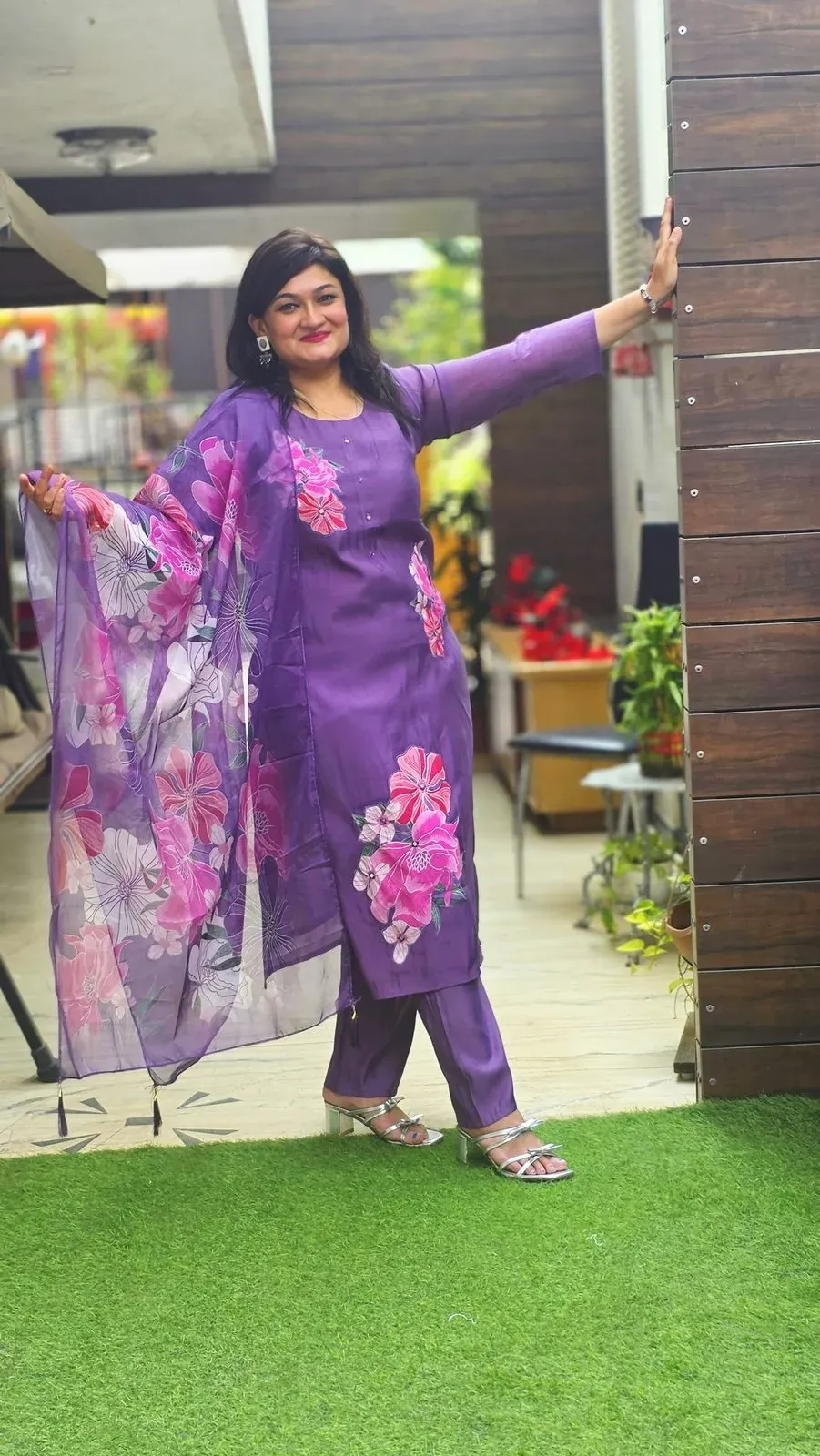 Lavender Mul Chanderi Designer Dress, photo 2