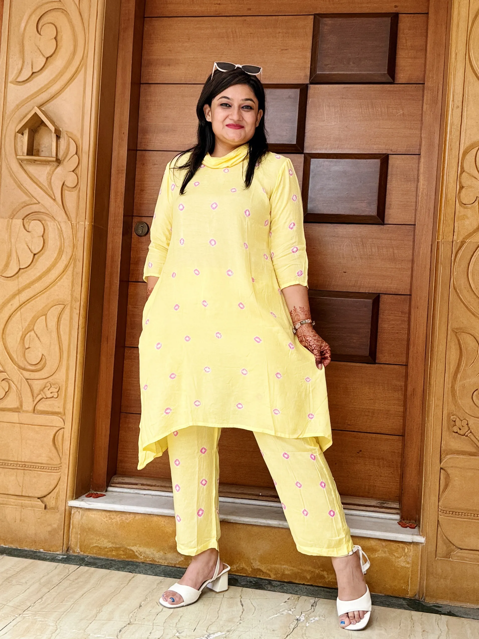 Lemon Yellow Cowl Neck Co-ord Set, photo 3