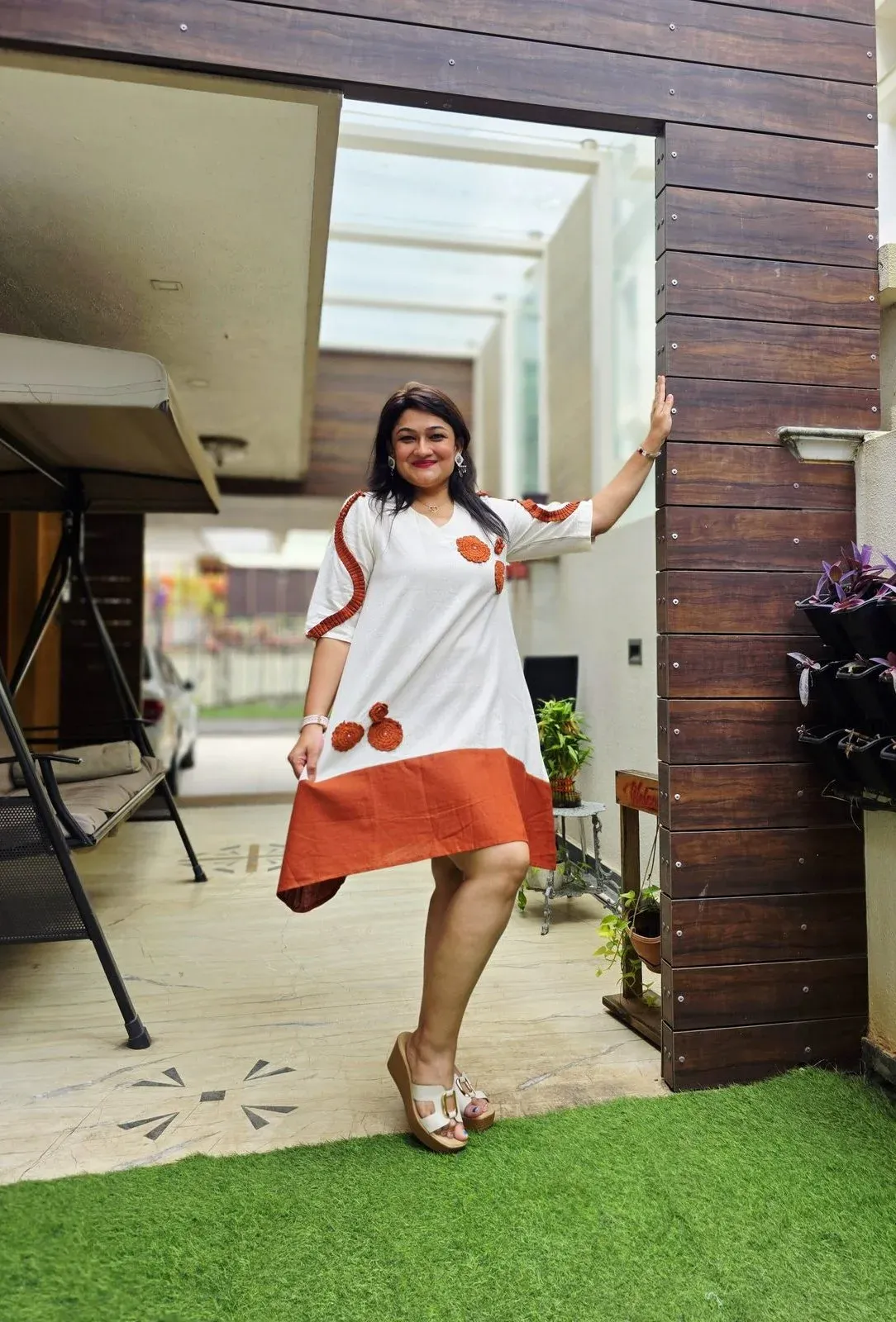 Rust Cotton Designer Dress