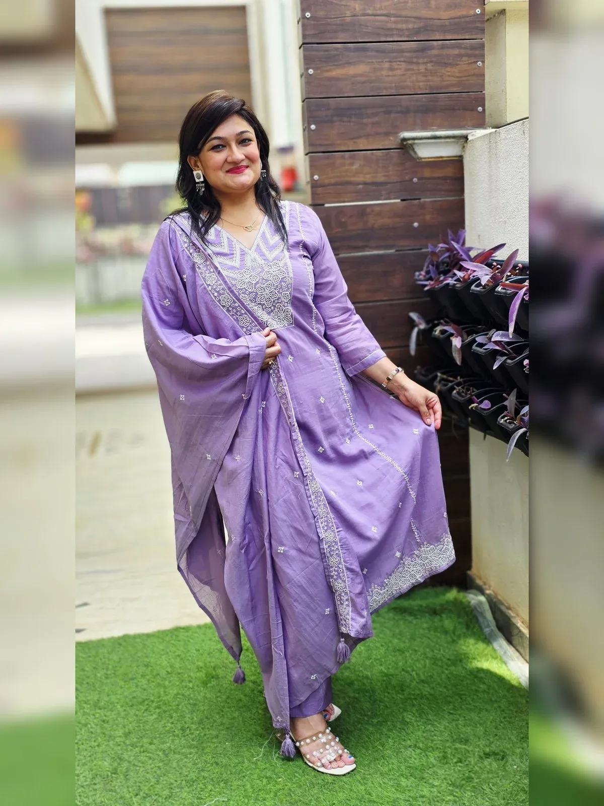 Lavender Mul Chanderi Suit Set, photo 4
