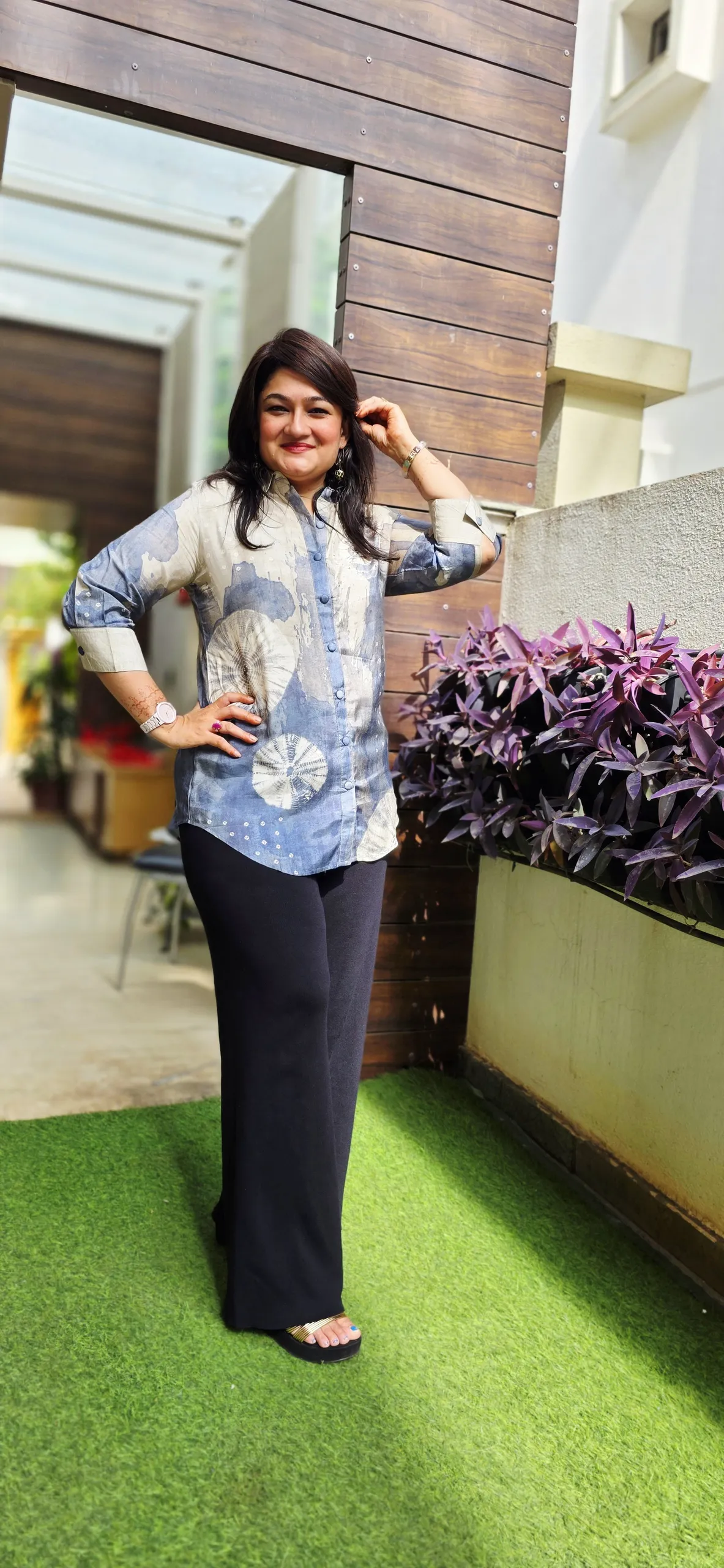 Beige and Blue Denim Look Shirt, photo 2