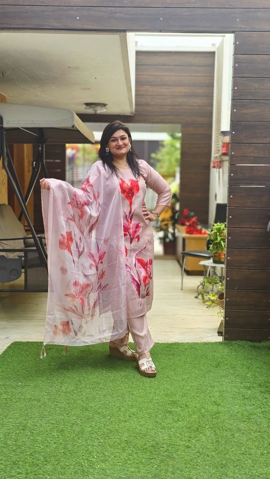 Pink Mul Chanderi Designer Dress
