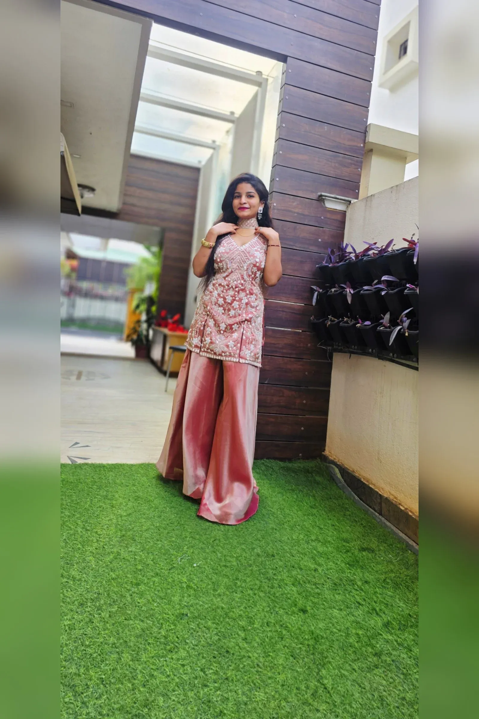 Peach Tissue Sharara Set with Dupatta, photo 4