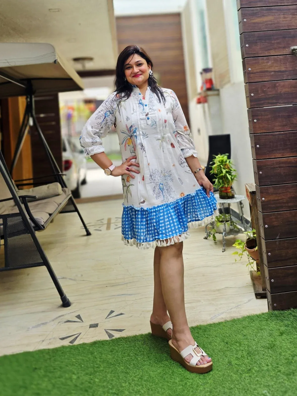 White & Blue Cotton Designer Dress, photo 4