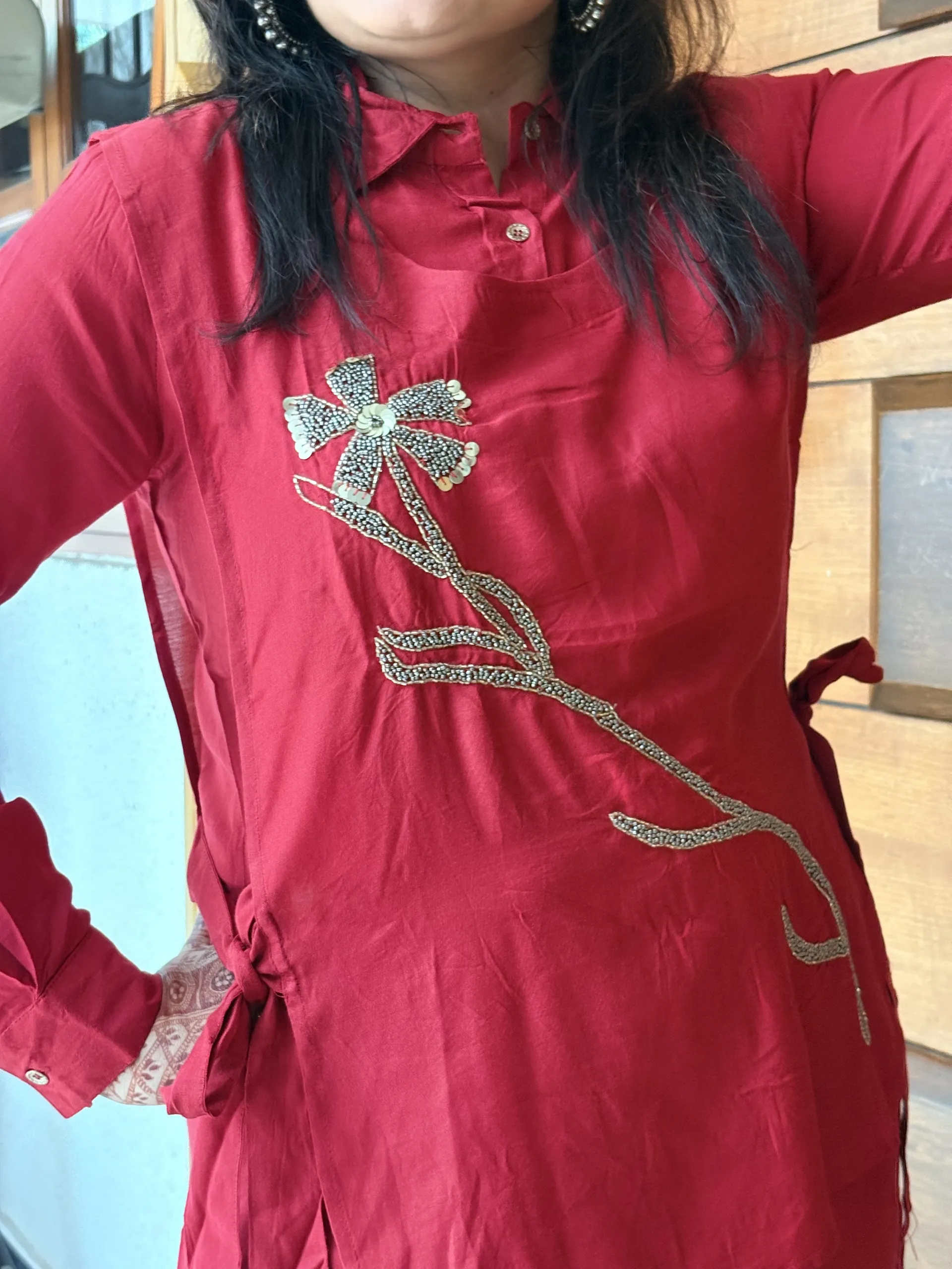 Red Jacket with Rose Work Co-ord Set, photo 5