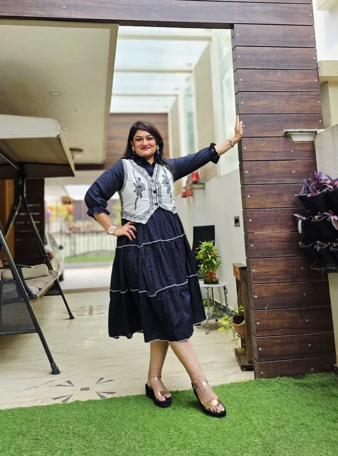 Navy Cotton Dress with Embroidered Jacket, photo 4