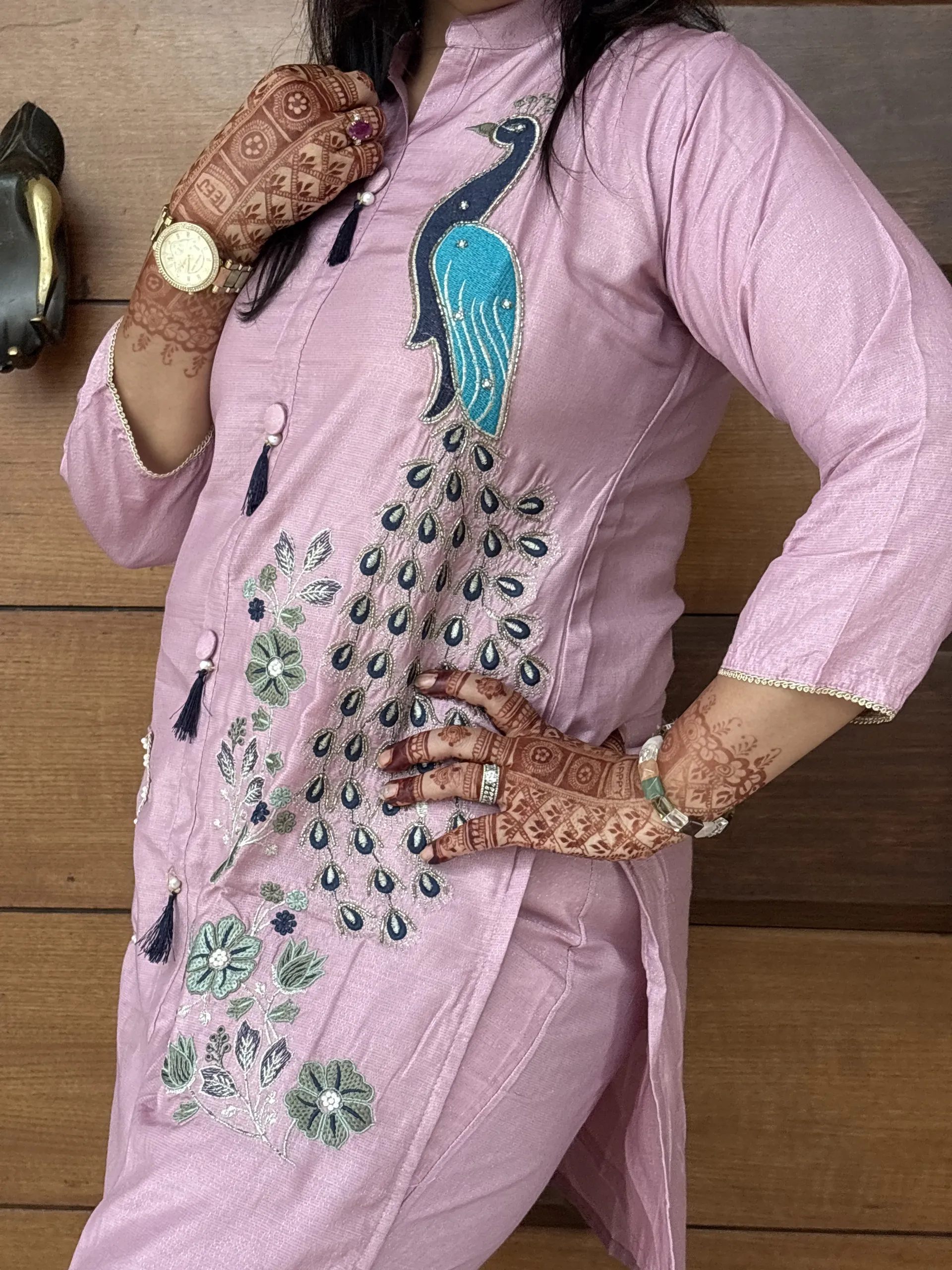 Lilac Festive Co-ord Set with Peacock Details, photo 5