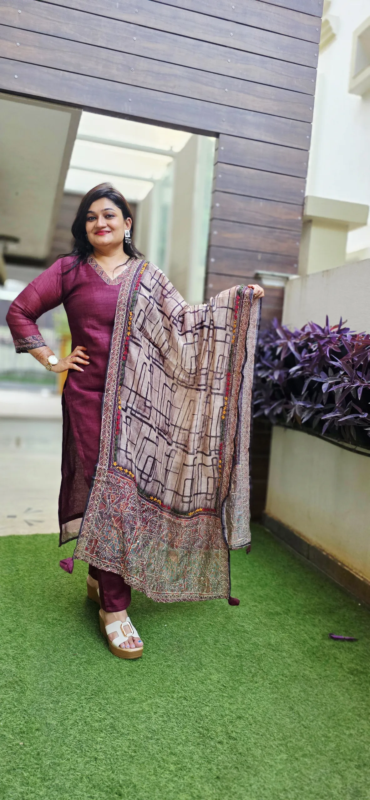 Wine Embroidered Dupatta Dress, photo 4
