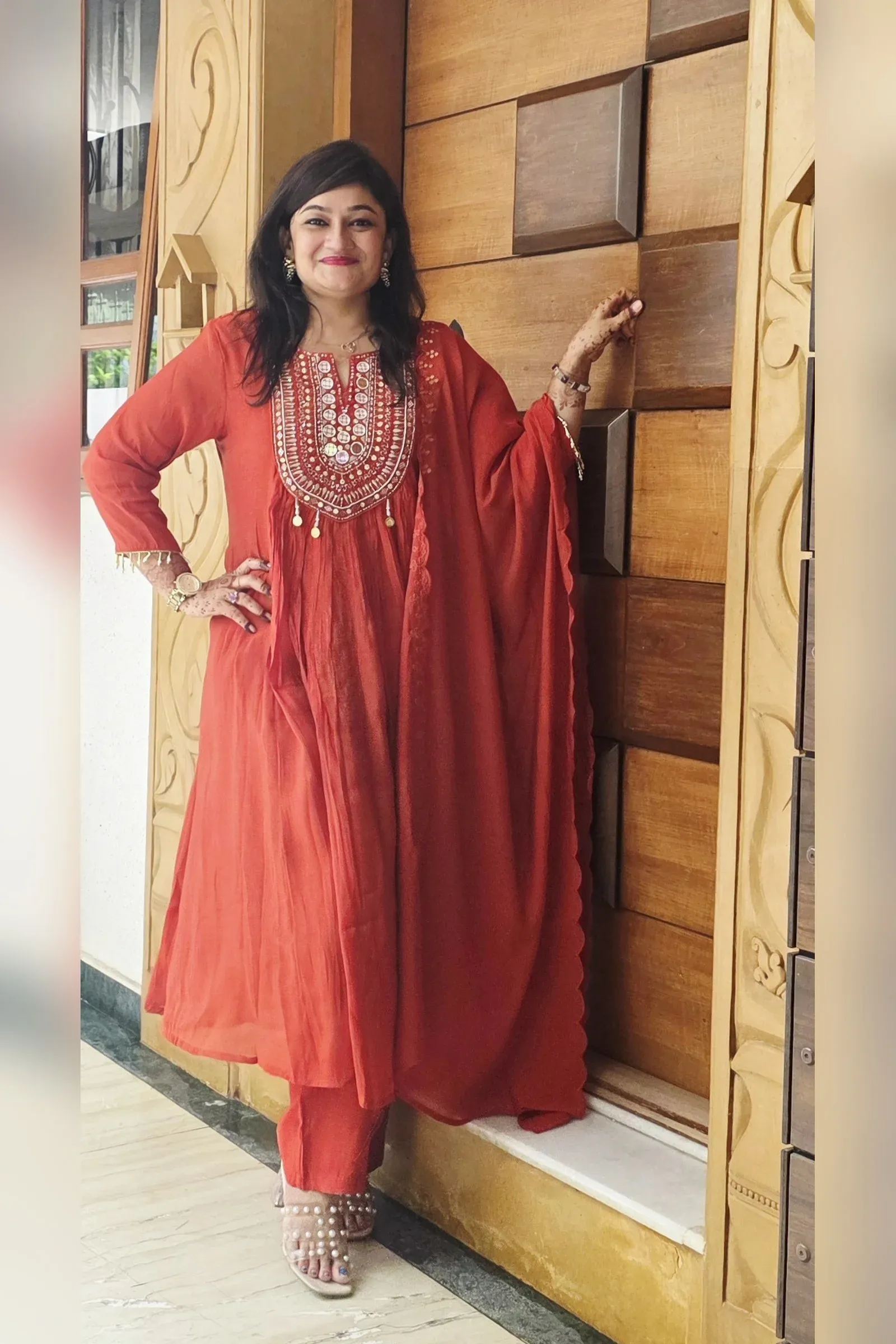 Rust Festive Dress with Handwork, photo 2