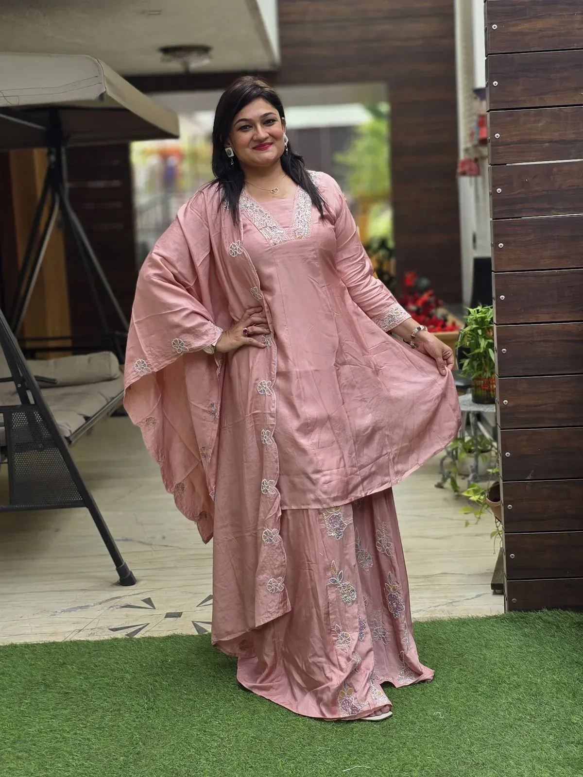 Light Pink Mul Chanderi Designer Palazzo Dress, photo 2