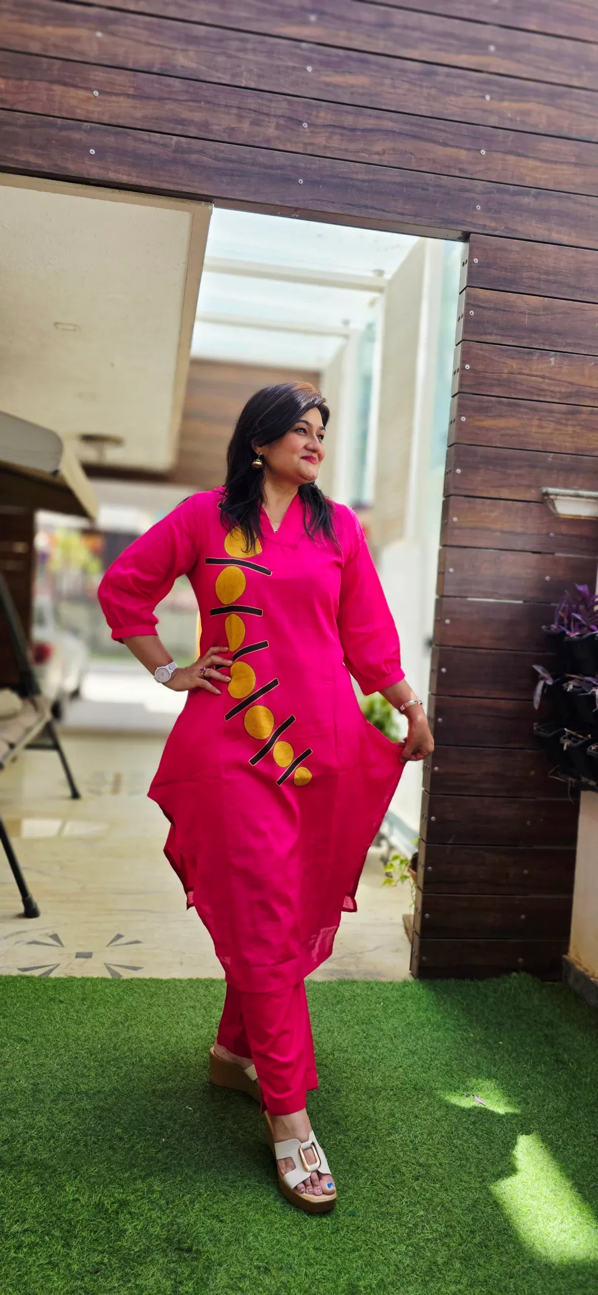 Pink Asymmetric Hem Abstract Print Co-ord Set