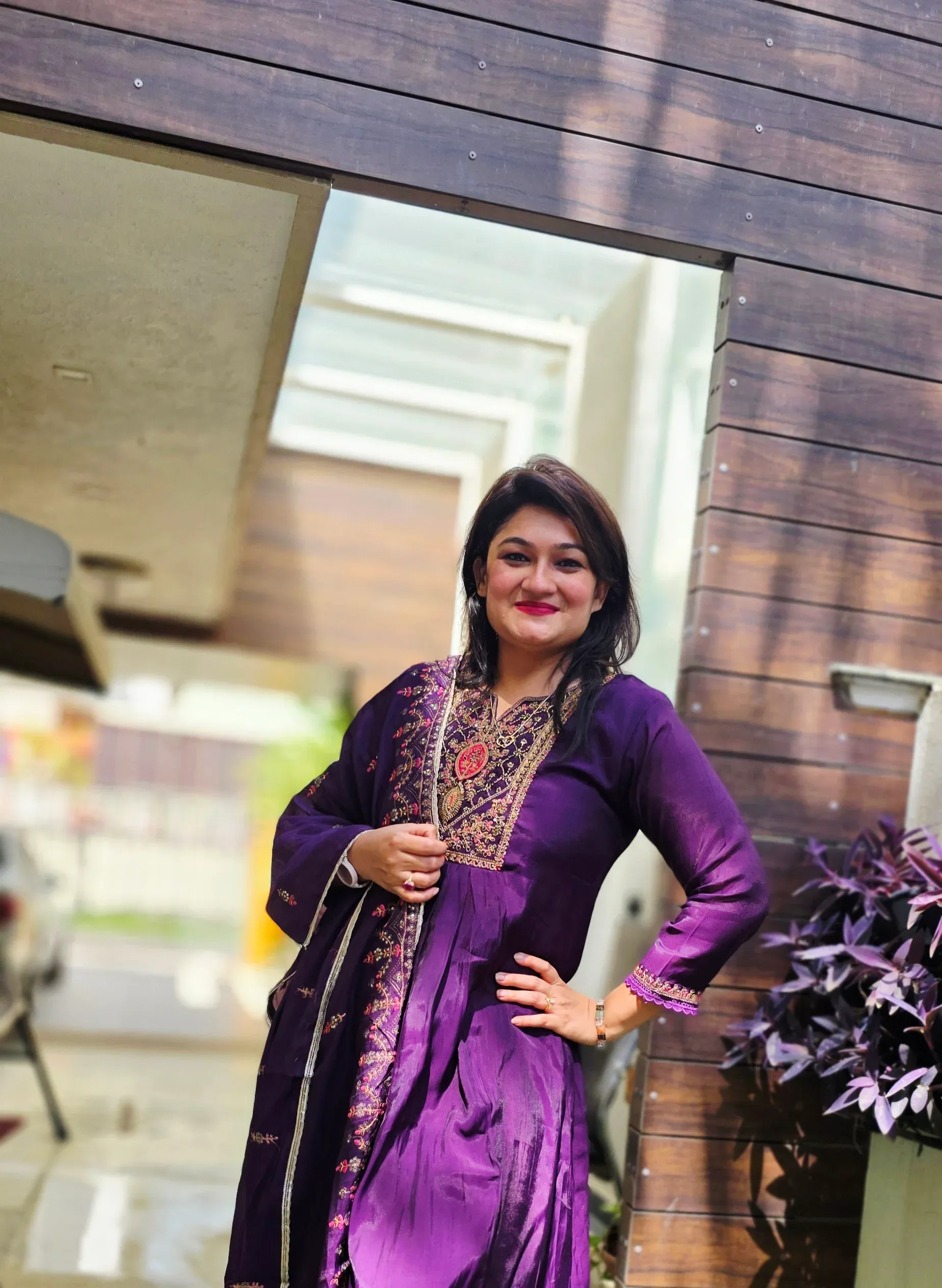 Wine Mul Chanderi Festive Dress, photo 4