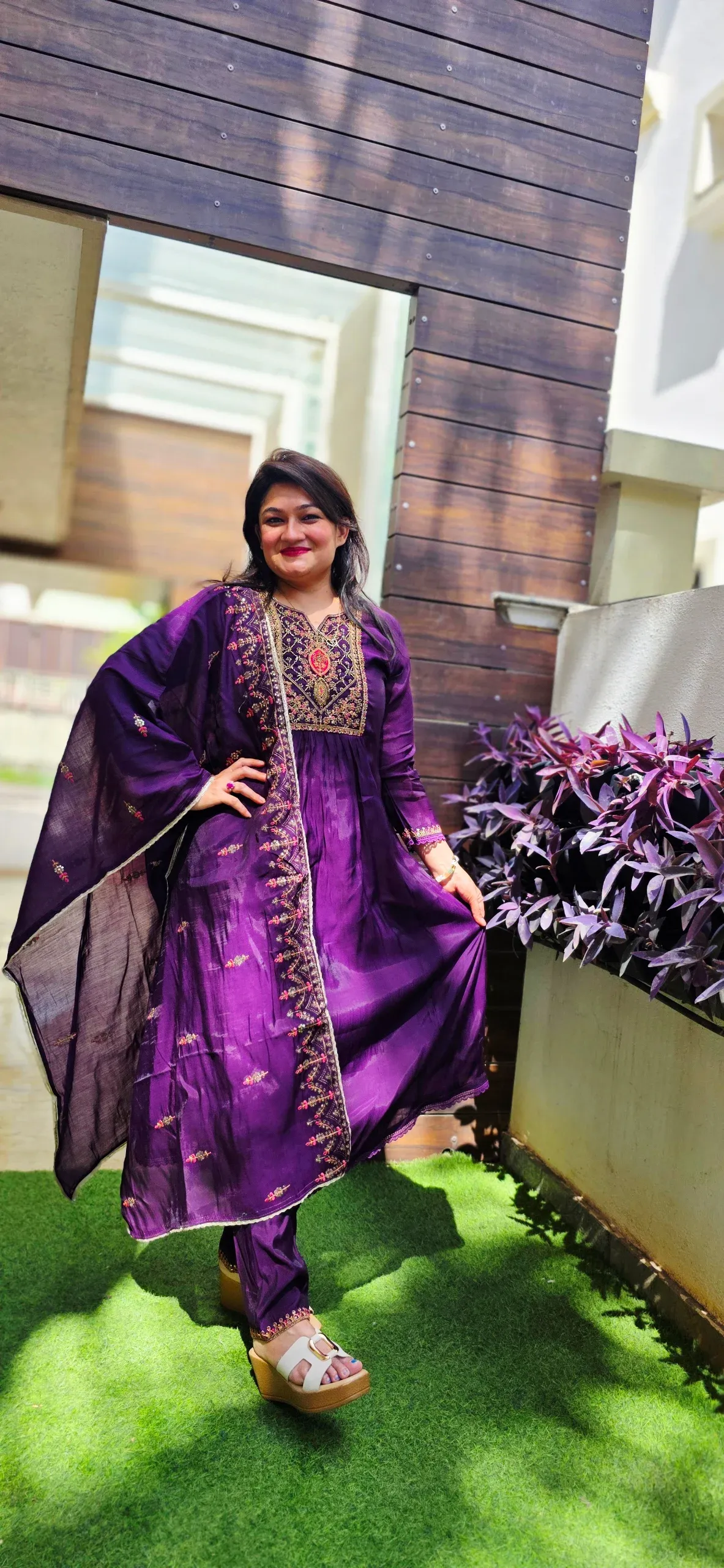 Wine Mul Chanderi Festive Dress, photo 3
