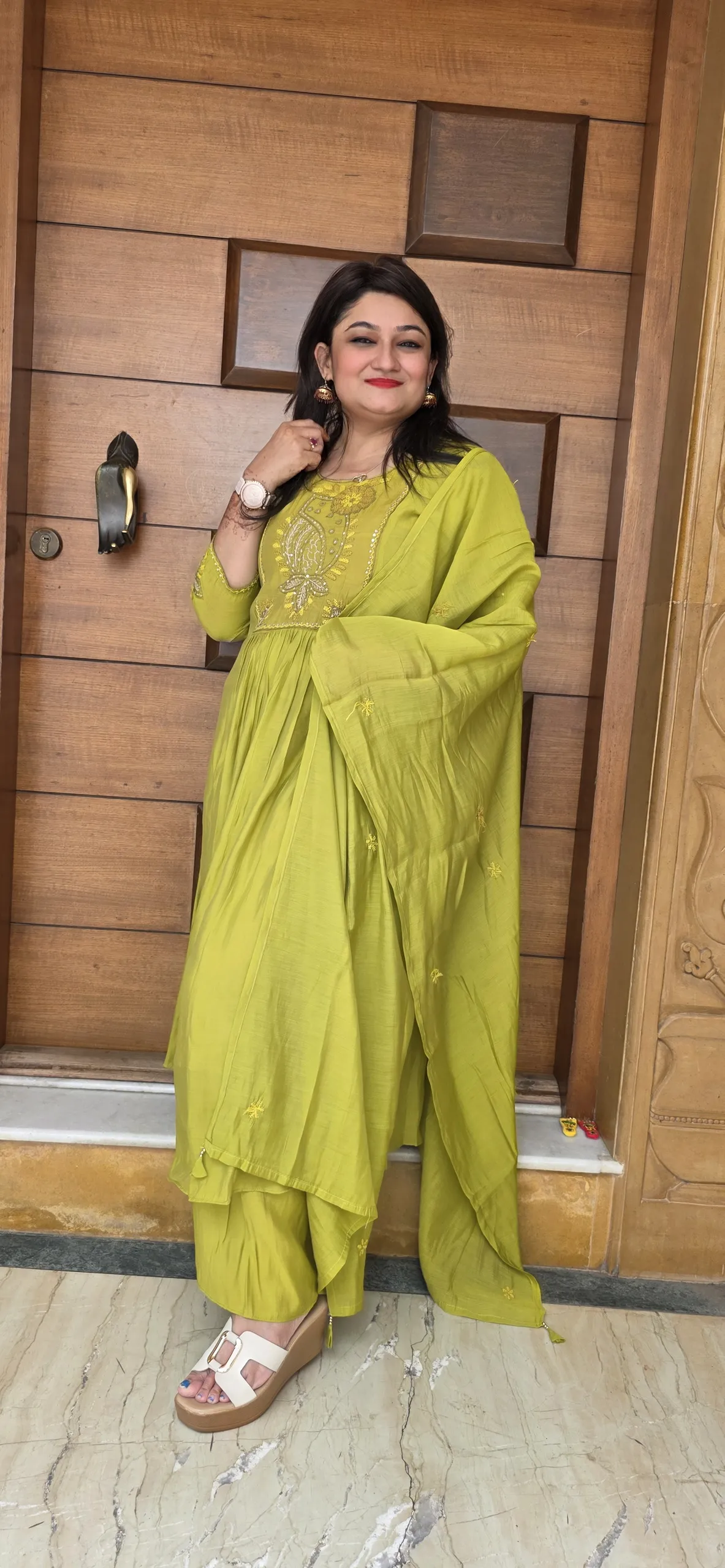 Mehendi Green Festive Dress with Beautiful Hand Embroidery