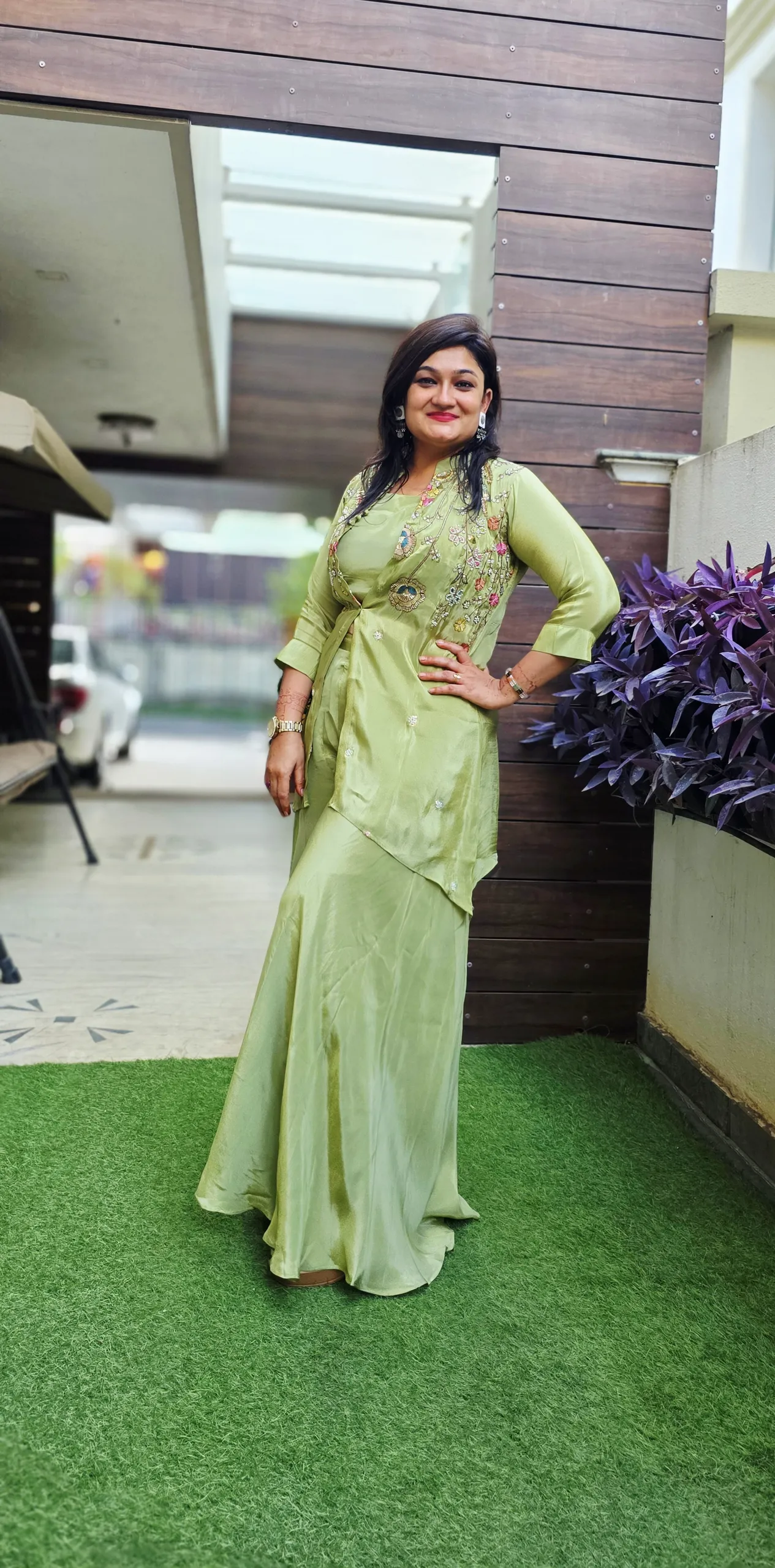 Green Indo-Fusion Dress with Palazzo, photo 4