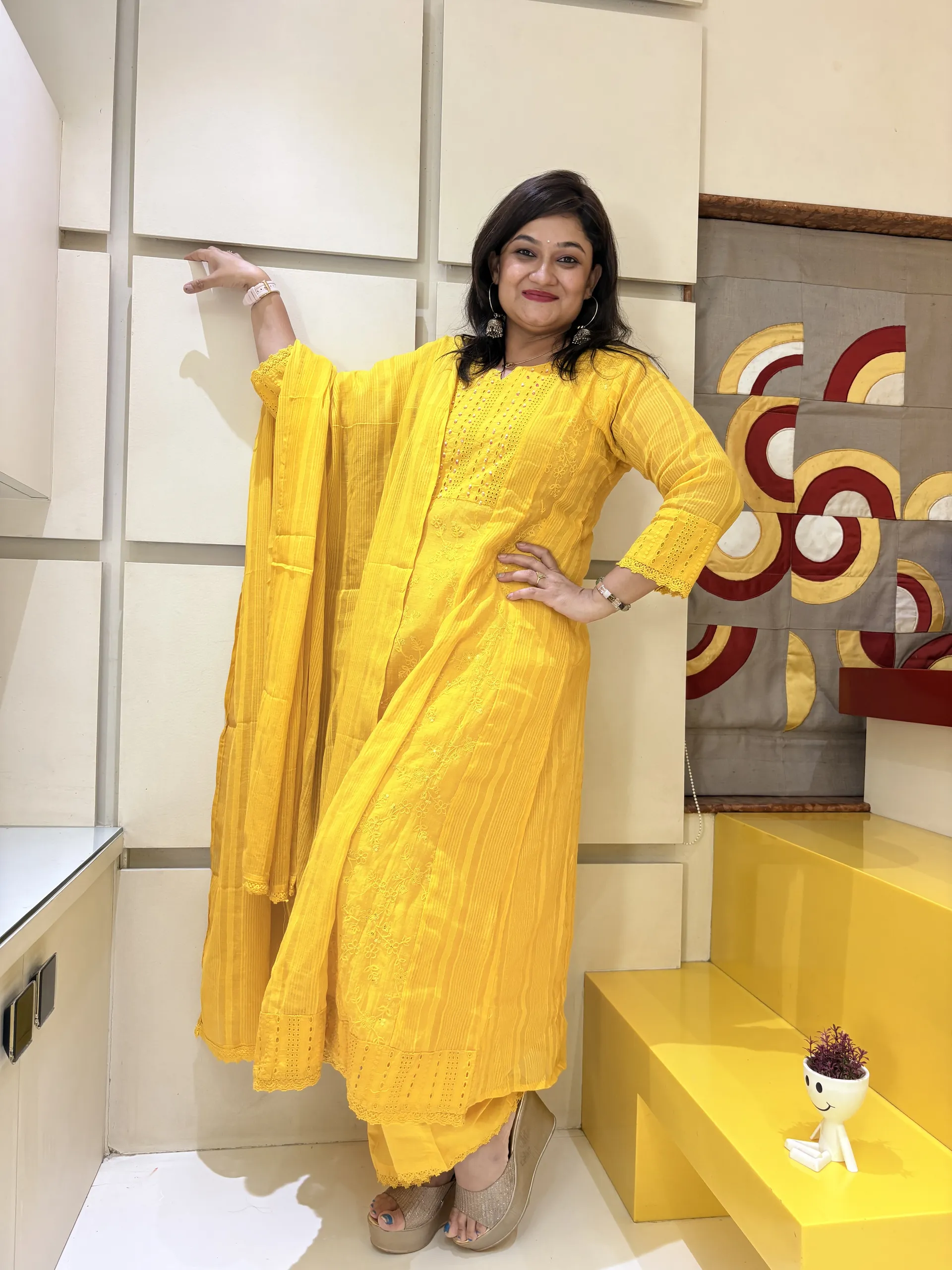 Elegant Yellow A-line Festive Dress