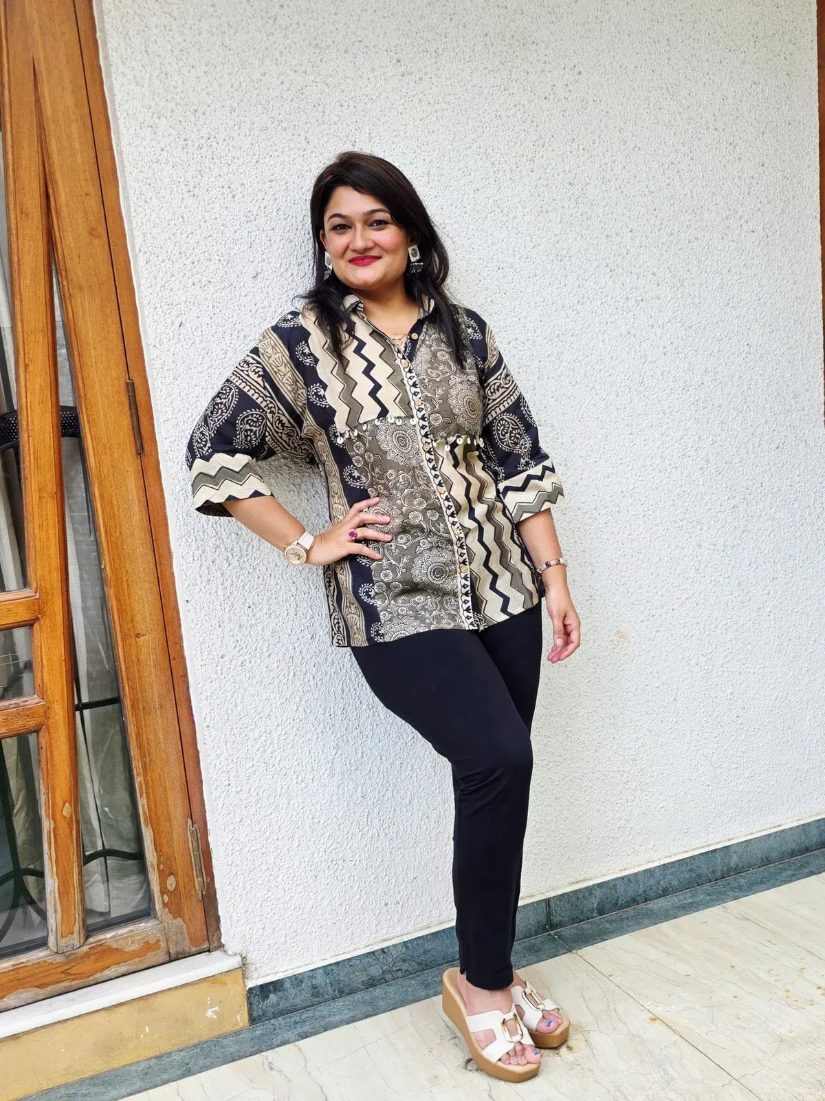 Black & Beige Printed Cotton Shirt, photo 3