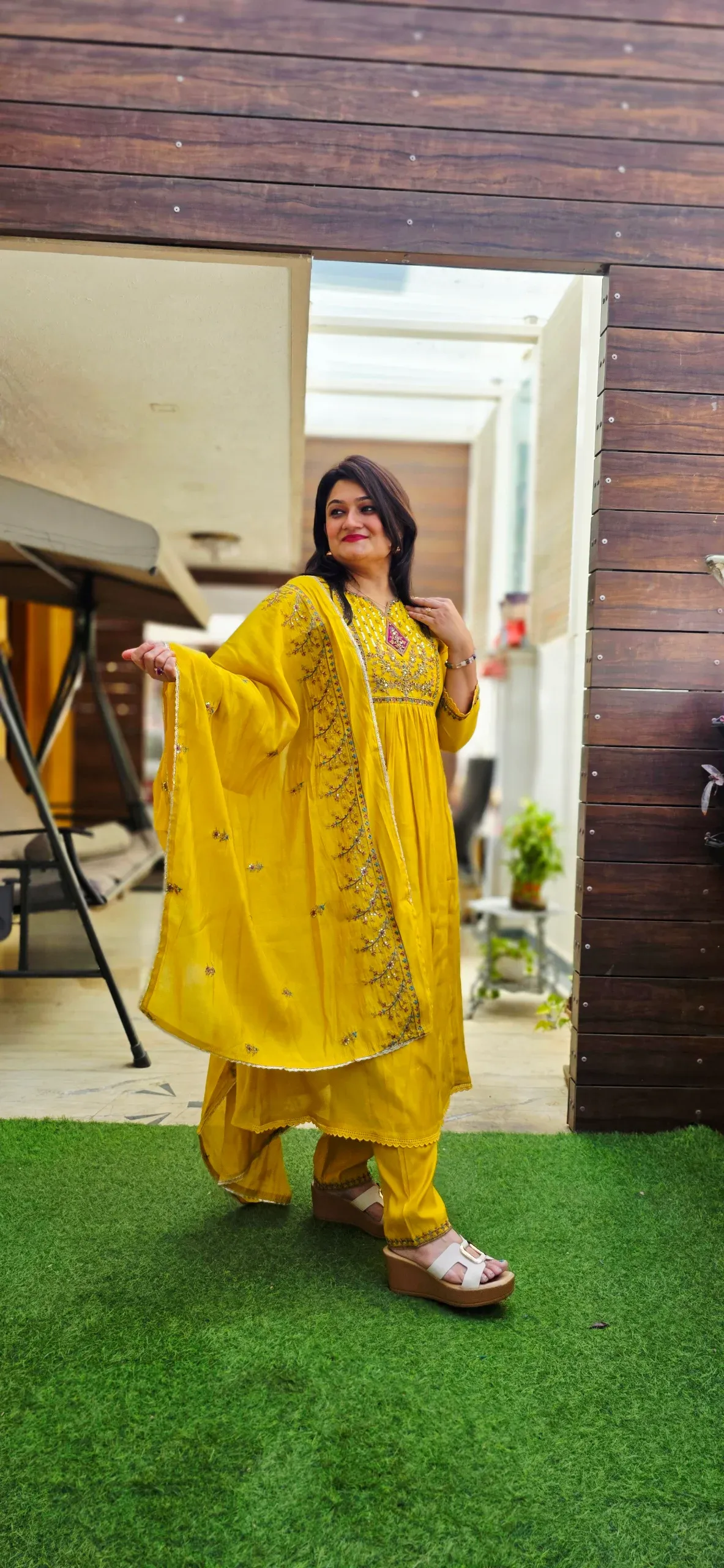 Yellow Mul Chanderi Festive Dress, photo 2