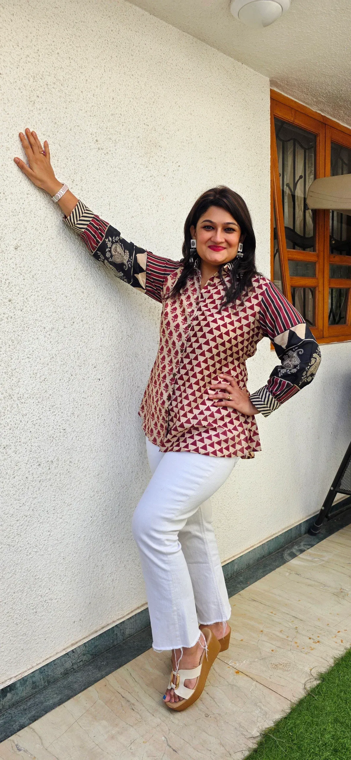 Beige Statement Shirt with Triangles, photo 2