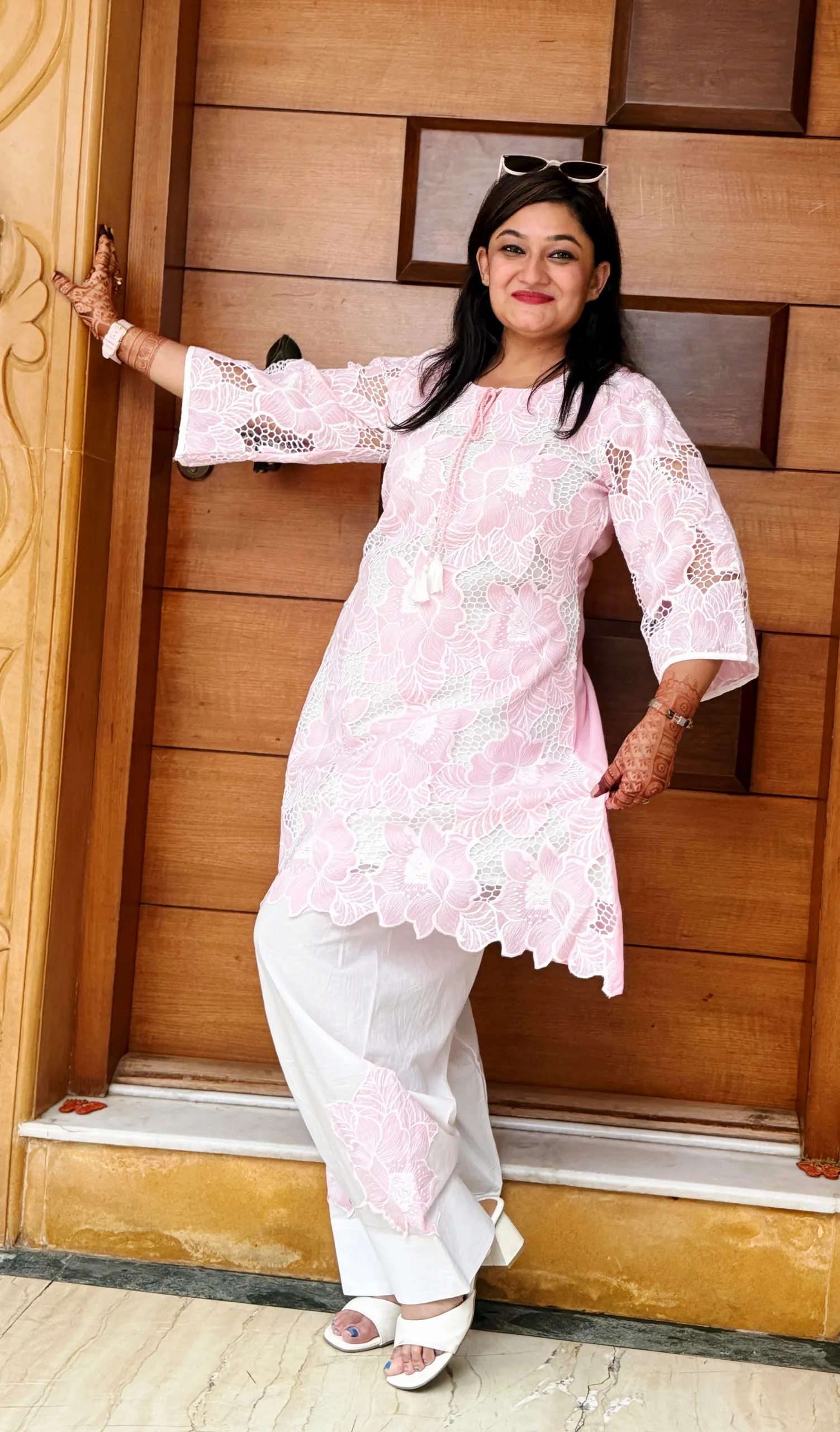 Chikankari Pink Co-ord Set with Farshi Pants