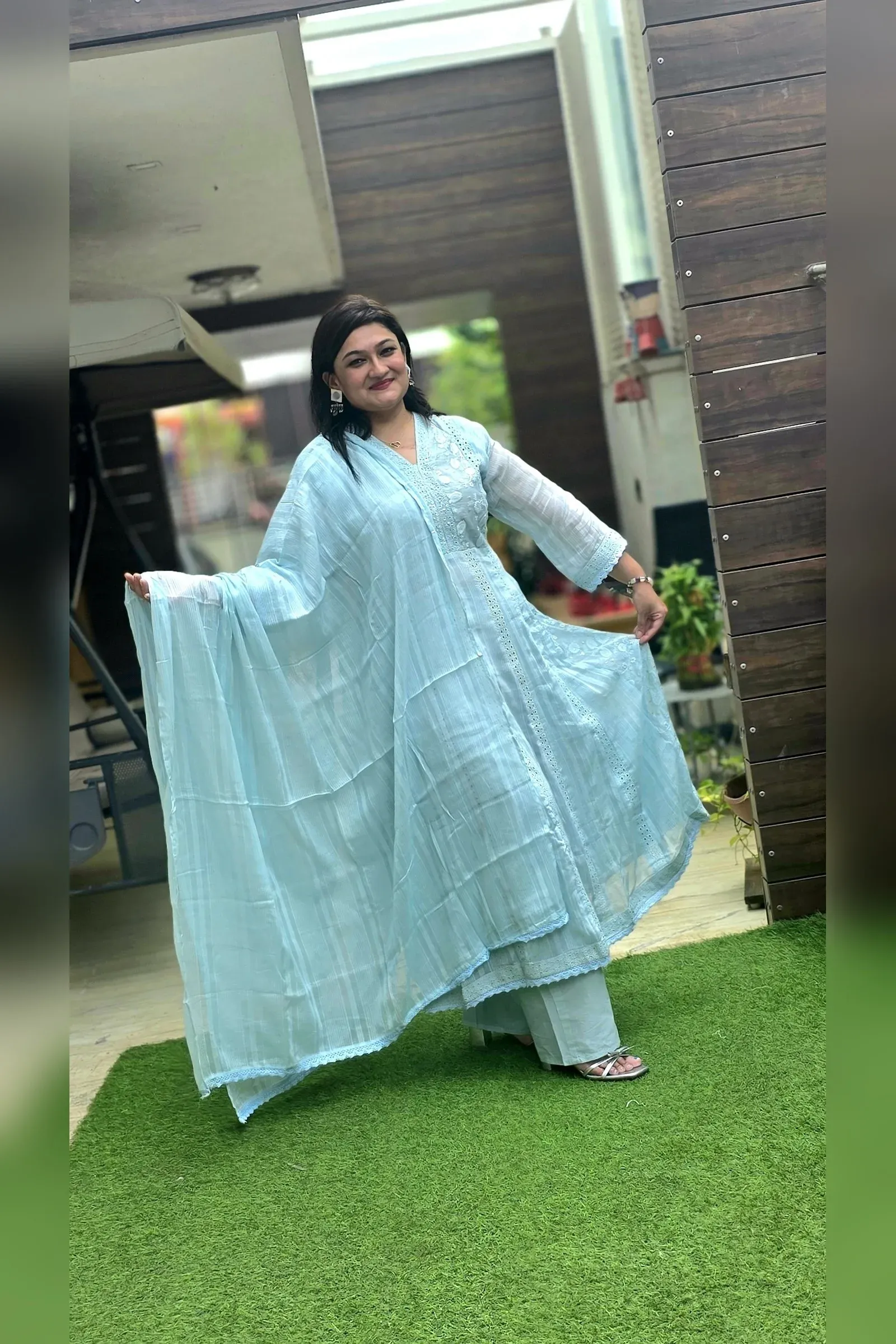 Sky Blue A-line Dress with Dupatta, photo 3