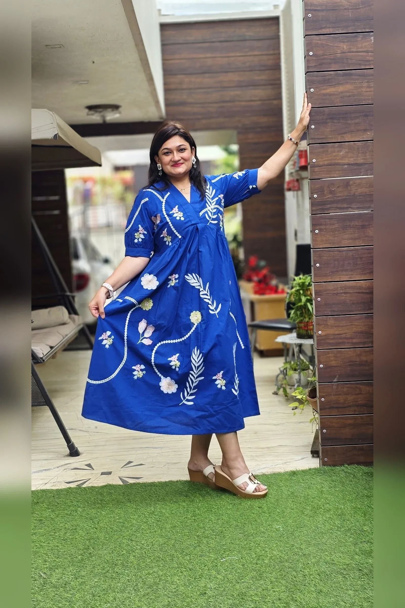 Royal Blue Botanical Embroidered Dress