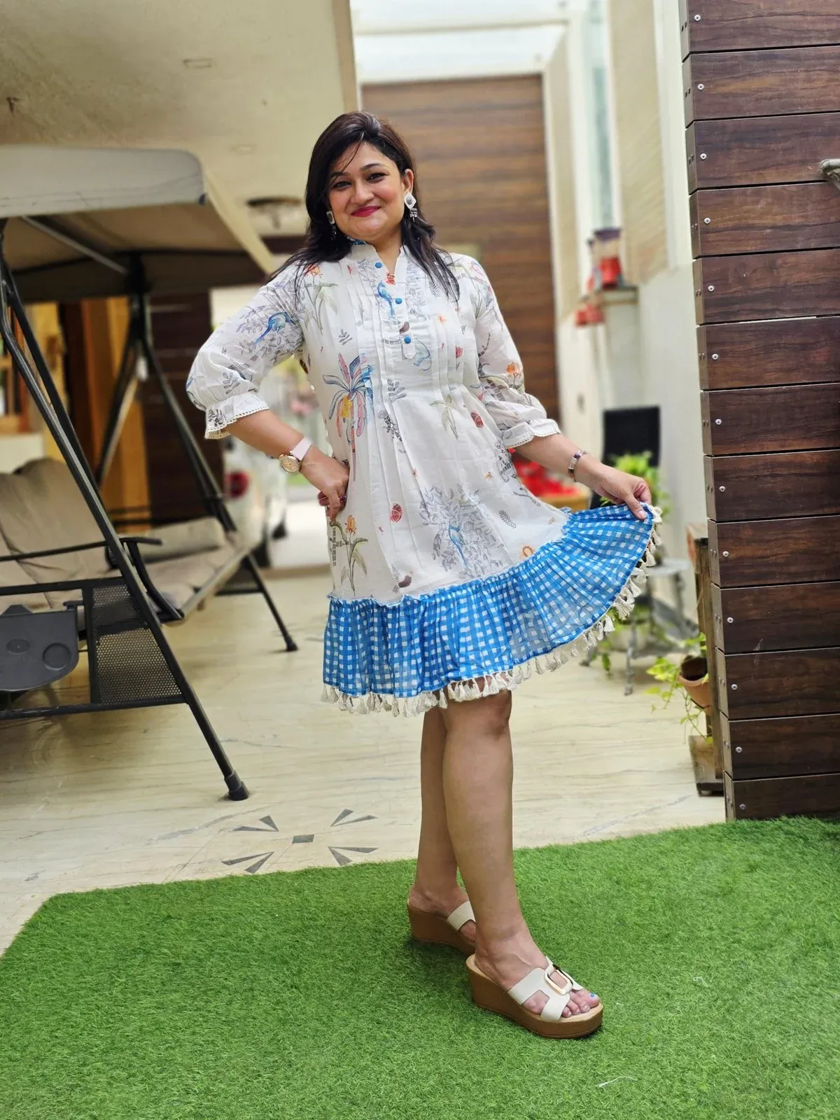 White & Blue Cotton Designer Dress, photo 5
