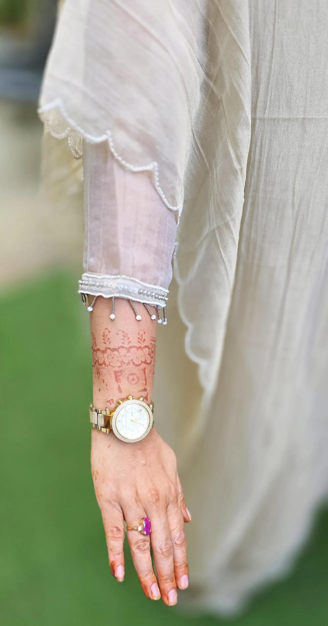 Ivory Pure Tissue Dress with Handwork, photo 4