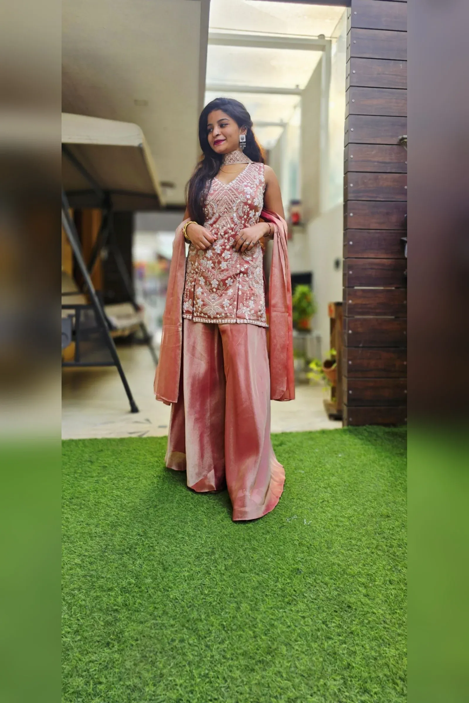 Peach Tissue Sharara Set with Dupatta, photo 2
