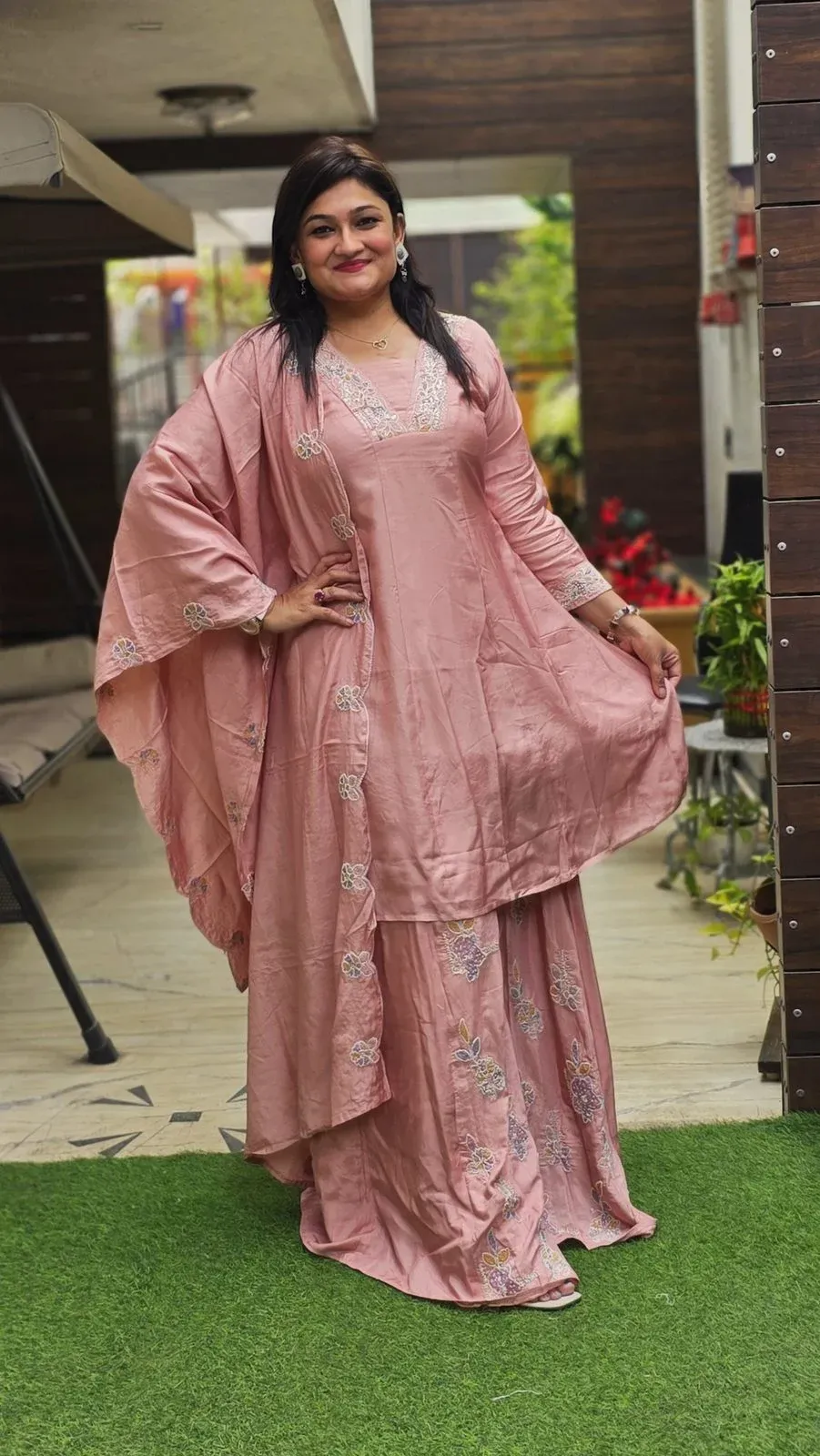 Pink Mul Chanderi Designer Dress