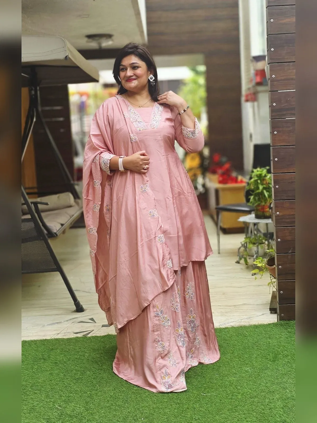 Light Pink Mul Chanderi Designer Palazzo Dress, photo 5