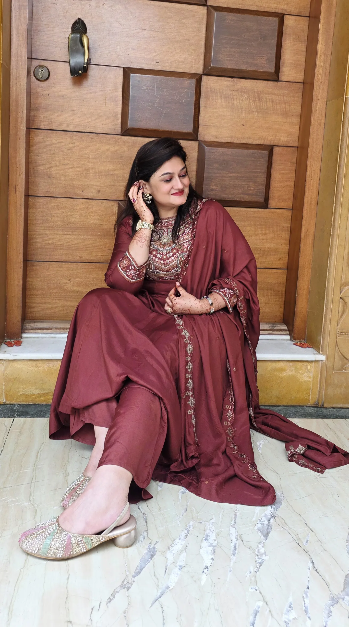 Rust A-line Heavy Work Festive Dress