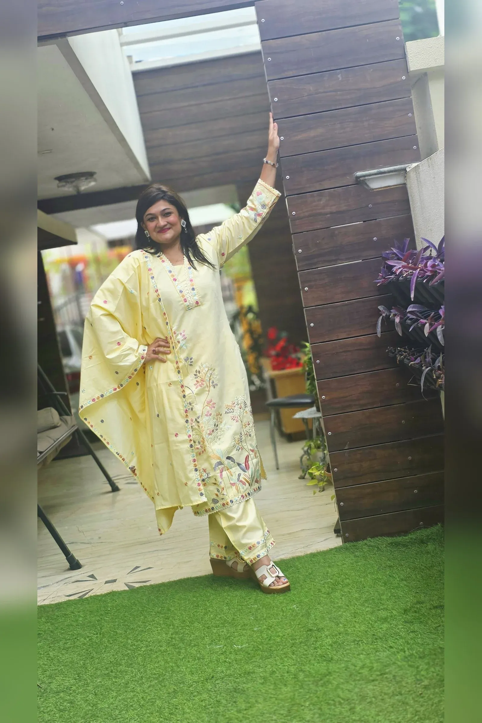 Butter Yellow Floral Embroidered Dress, photo 2