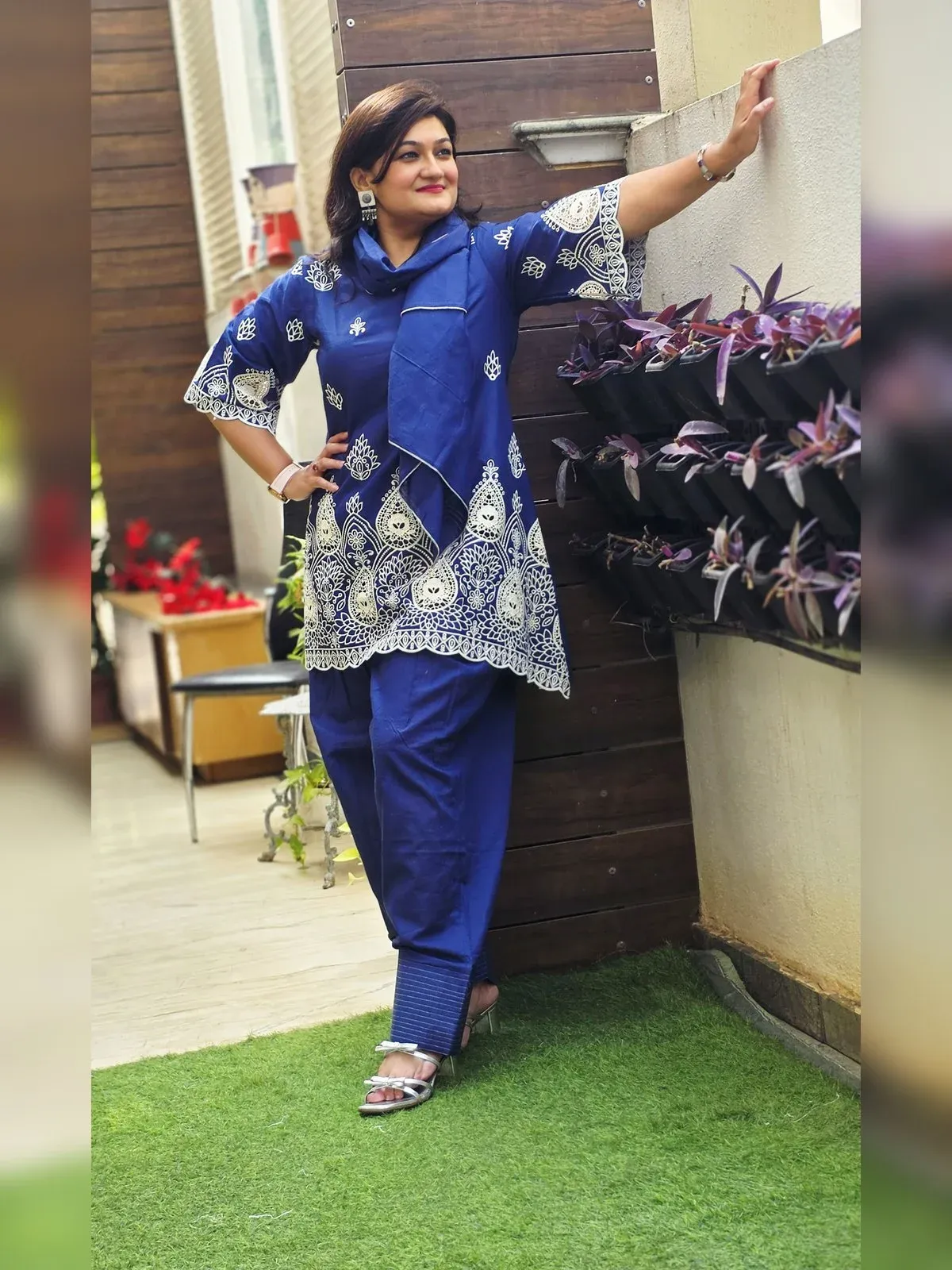 Blue Cotton Co-ord with Scarf, photo 3