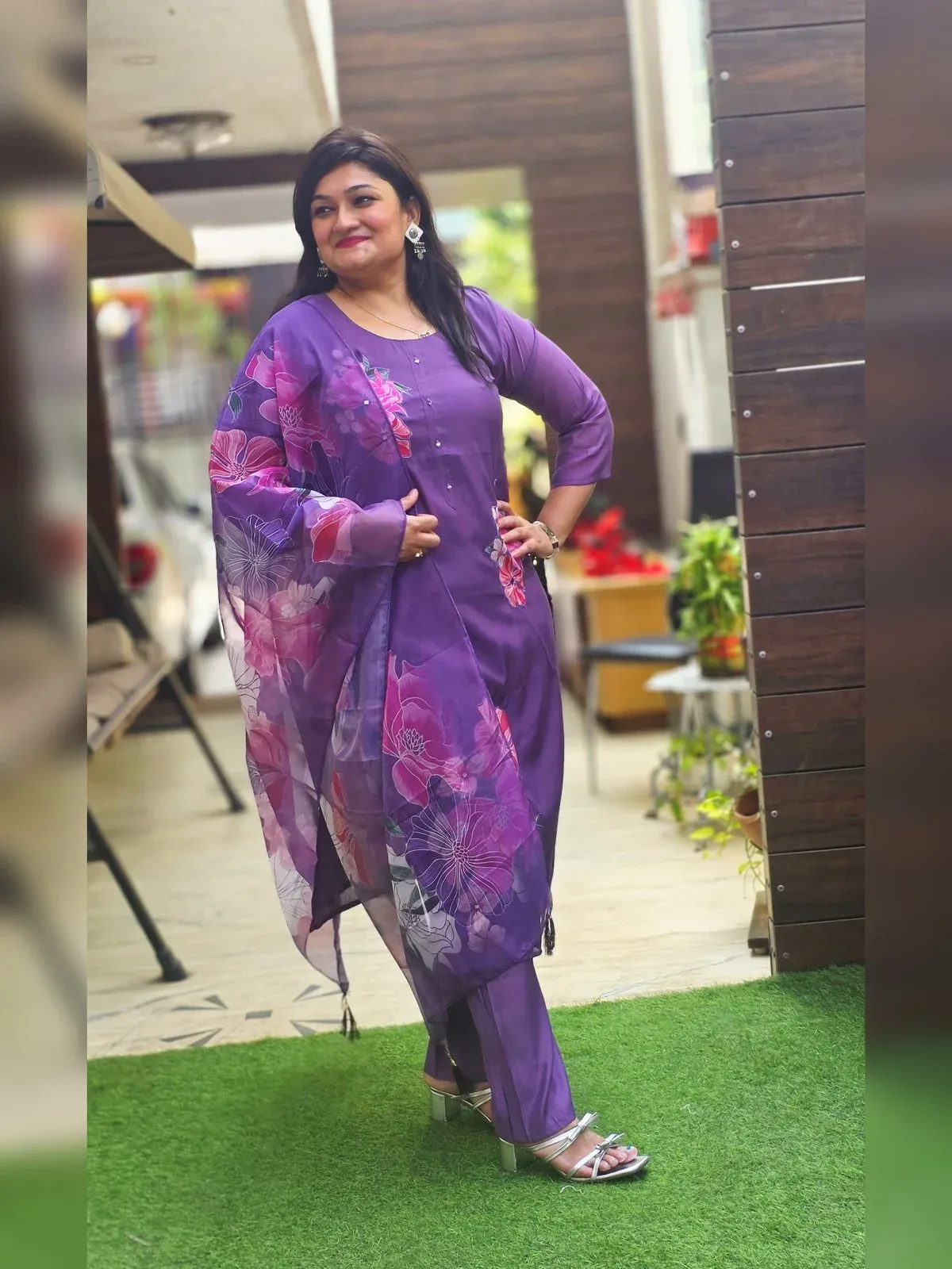 Lavender Mul Chanderi Designer Dress, photo 4