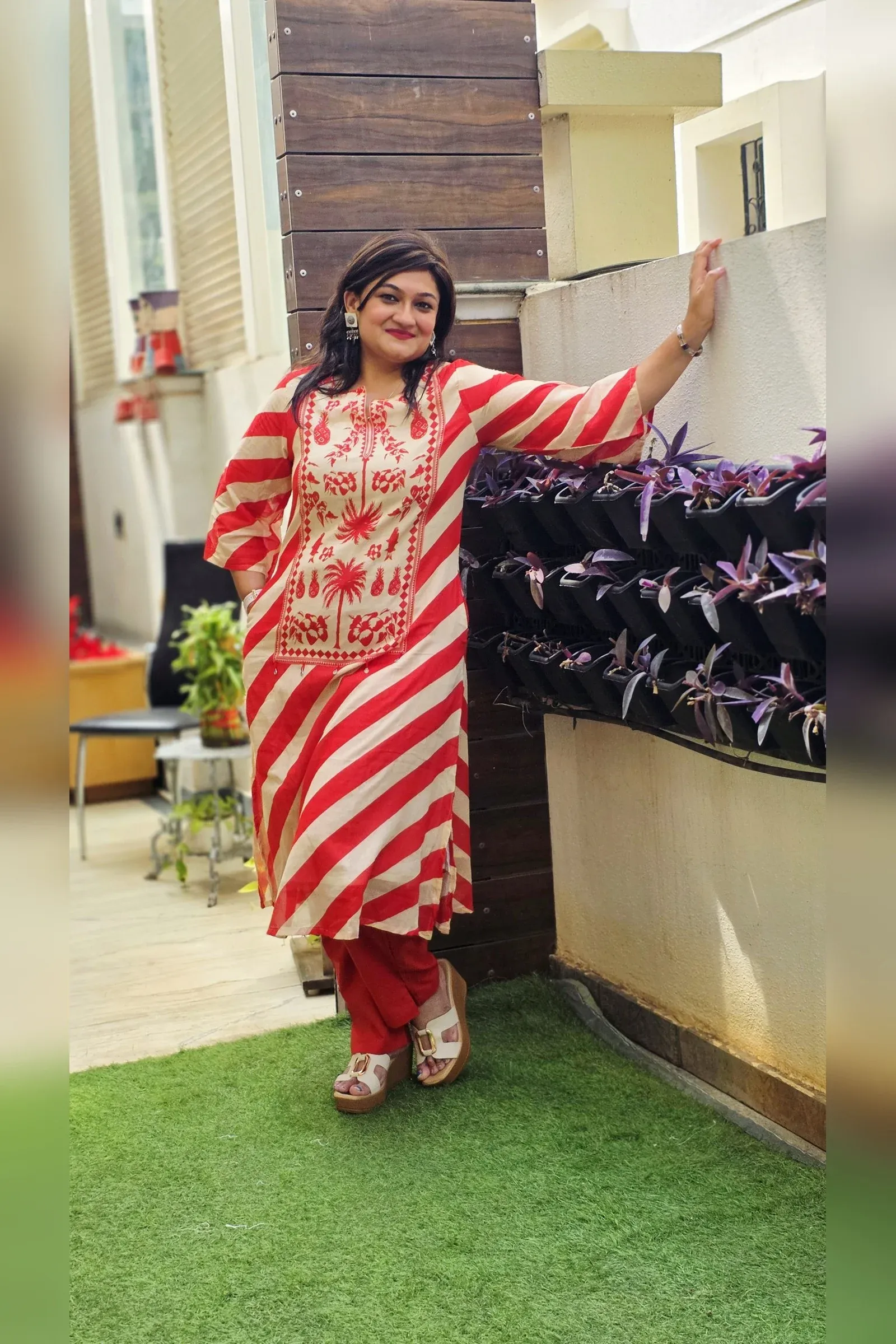 Red & White Striped Co-ord Set with Embroidered Yoke, photo 4