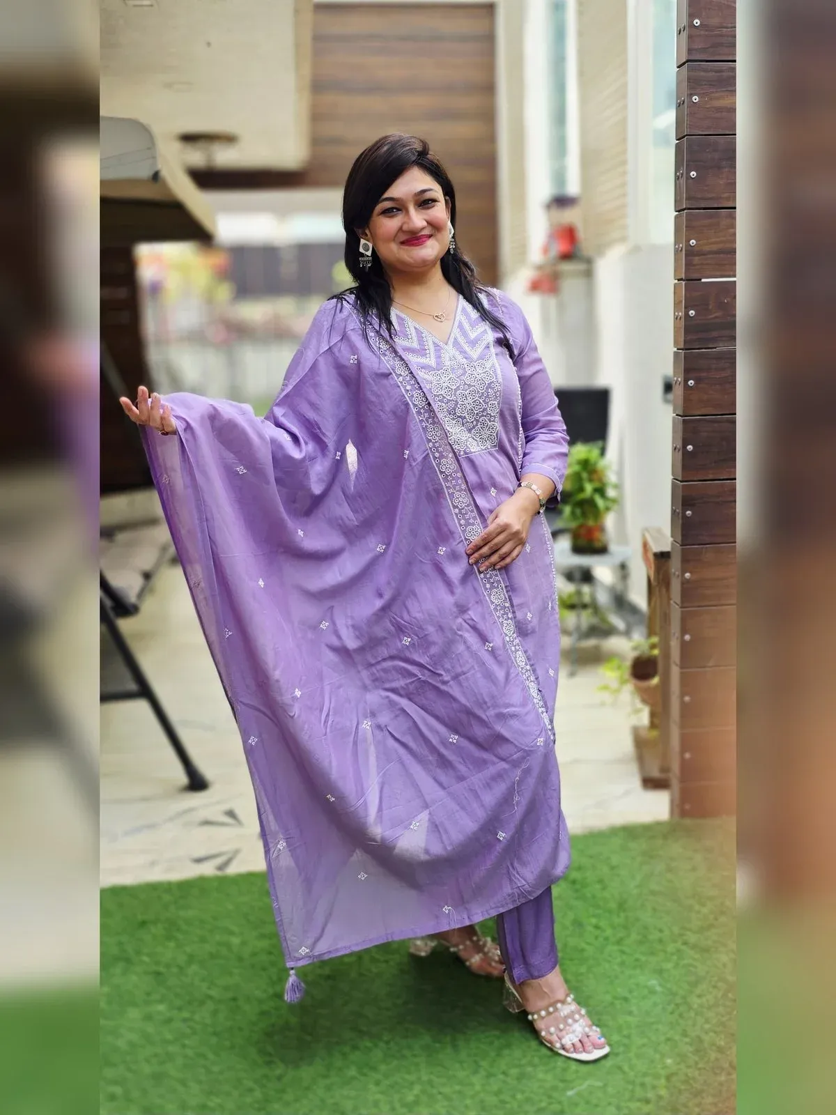 Lavender Mul Chanderi Suit Set