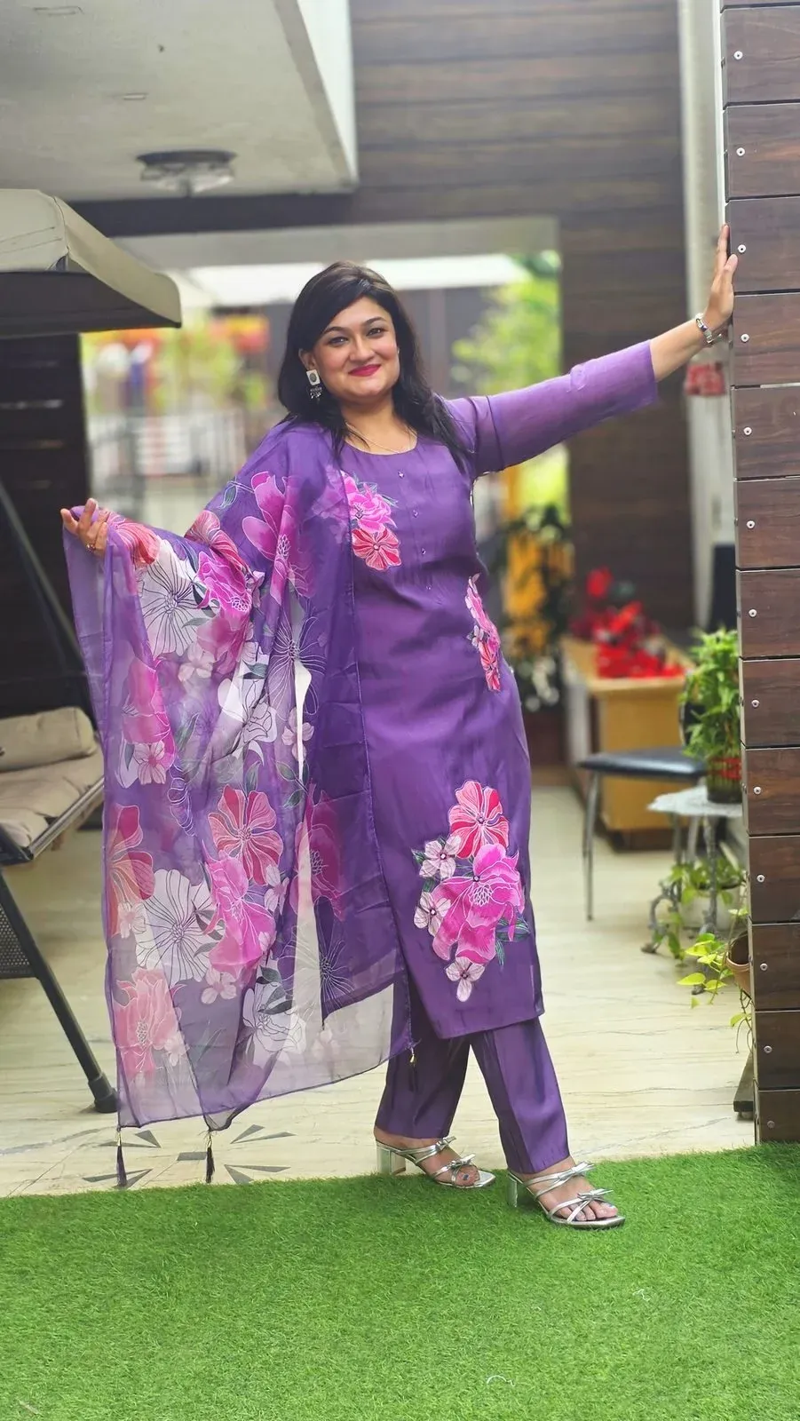 Lavender Mul Chanderi Designer Dress