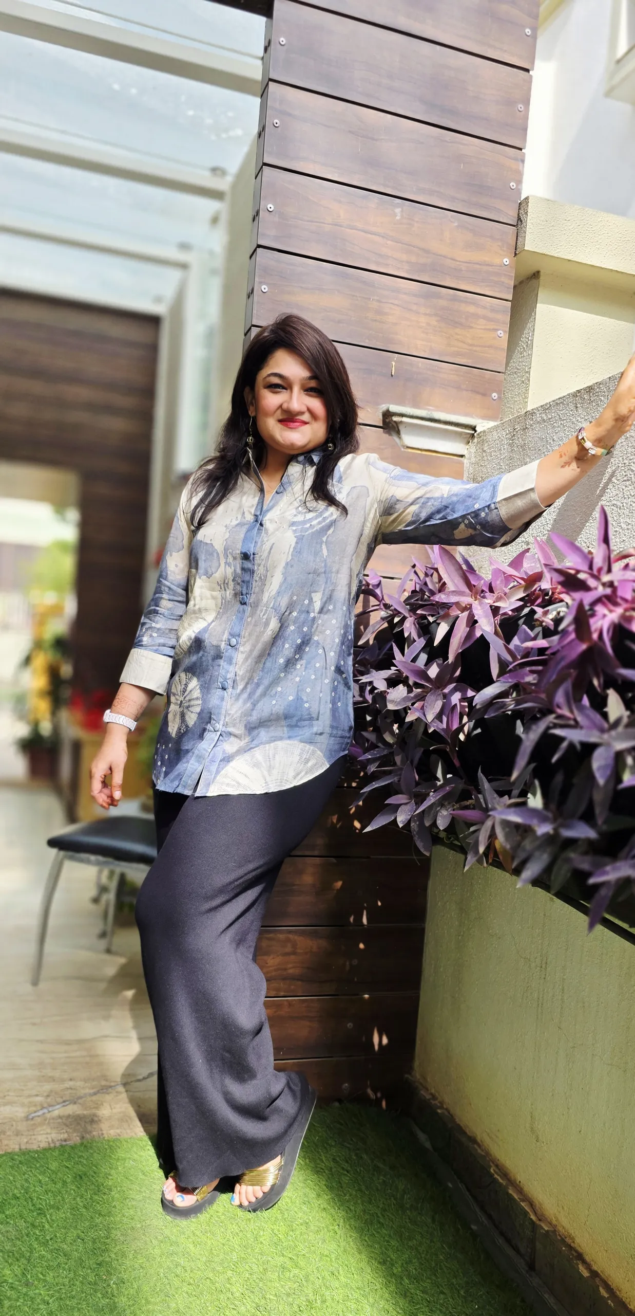 Beige and Blue Denim Look Shirt, photo 4