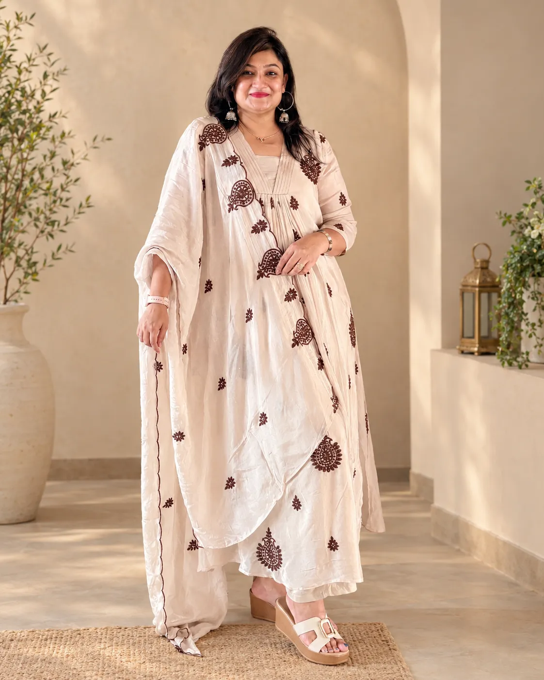 Beige Embroidered Festive Wear Dress, photo 3