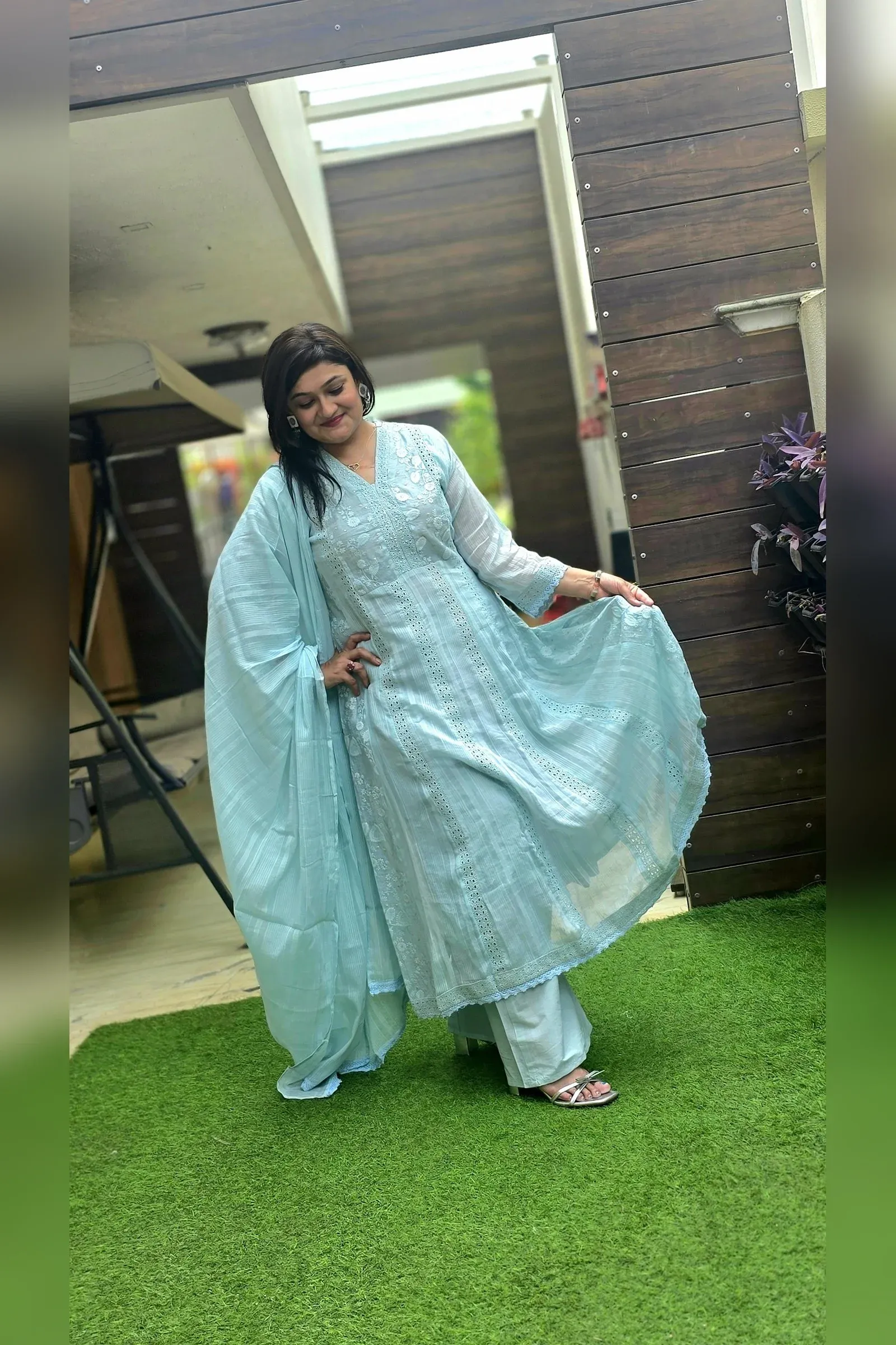 Sky Blue A-line Dress with Dupatta, photo 4