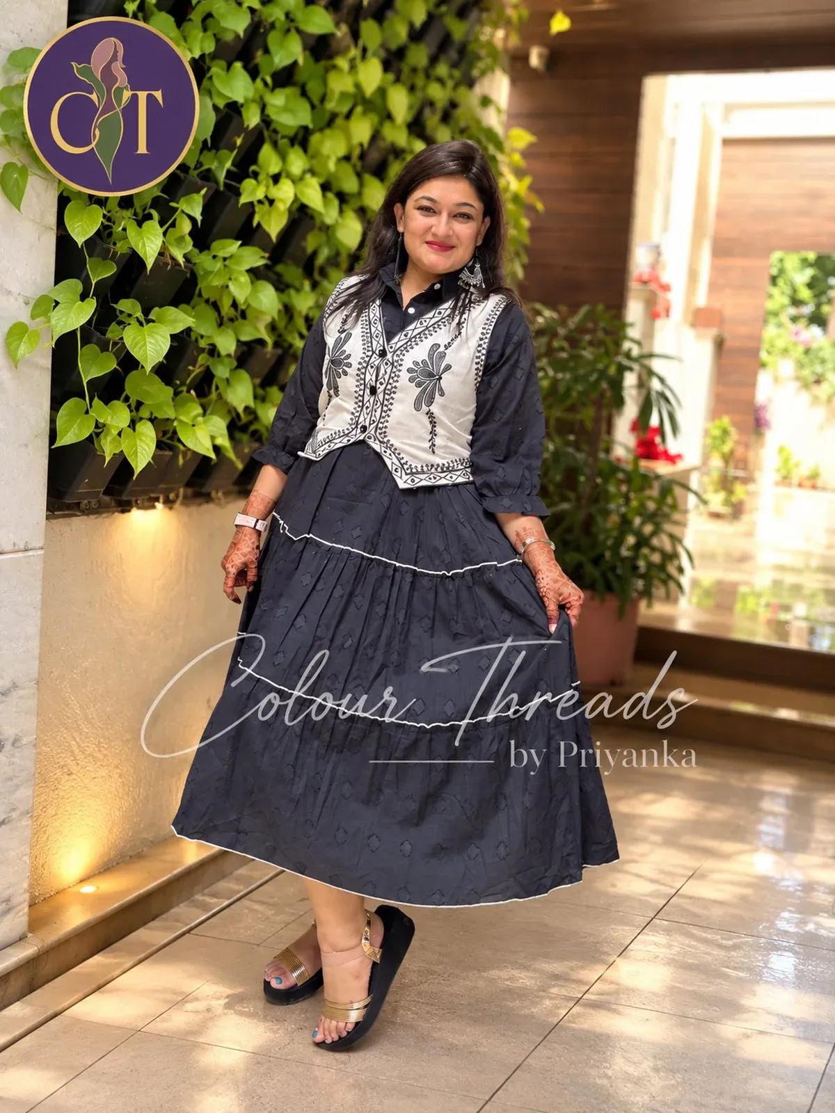 Navy Cotton Dress with Embroidered Jacket, photo 5